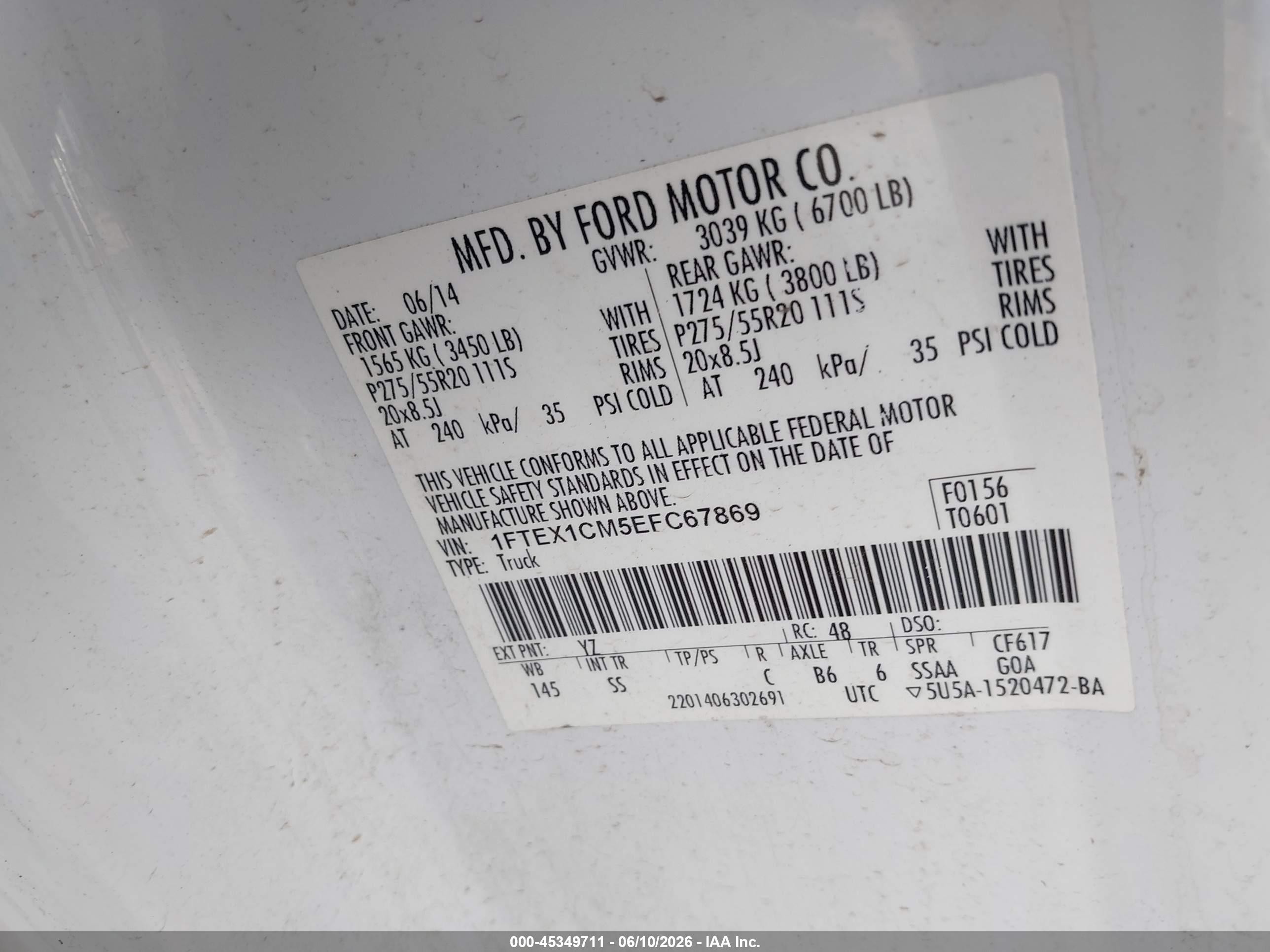 2014 Ford F-150 Stx White vin: 1FTEX1CM5EFC67869