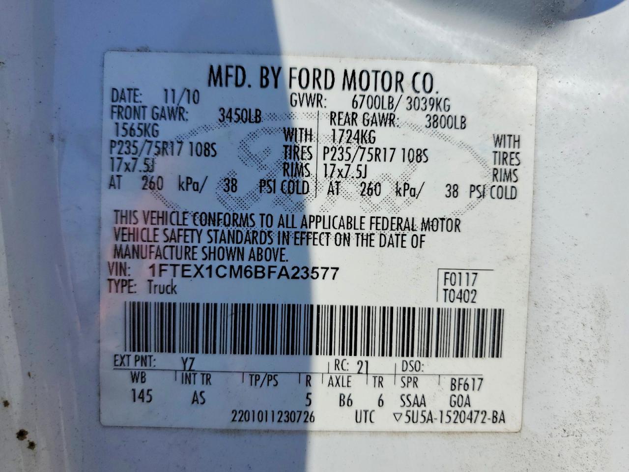 2011 Ford F150 Super Cab Белый vin: 1FTEX1CM6BFA23577