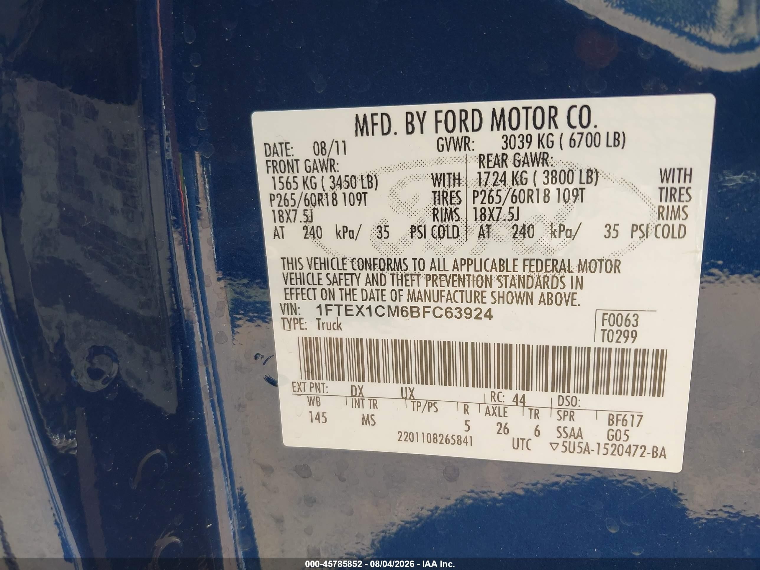 2011 Ford F-150 Xlt Blue vin: 1FTEX1CM6BFC63924