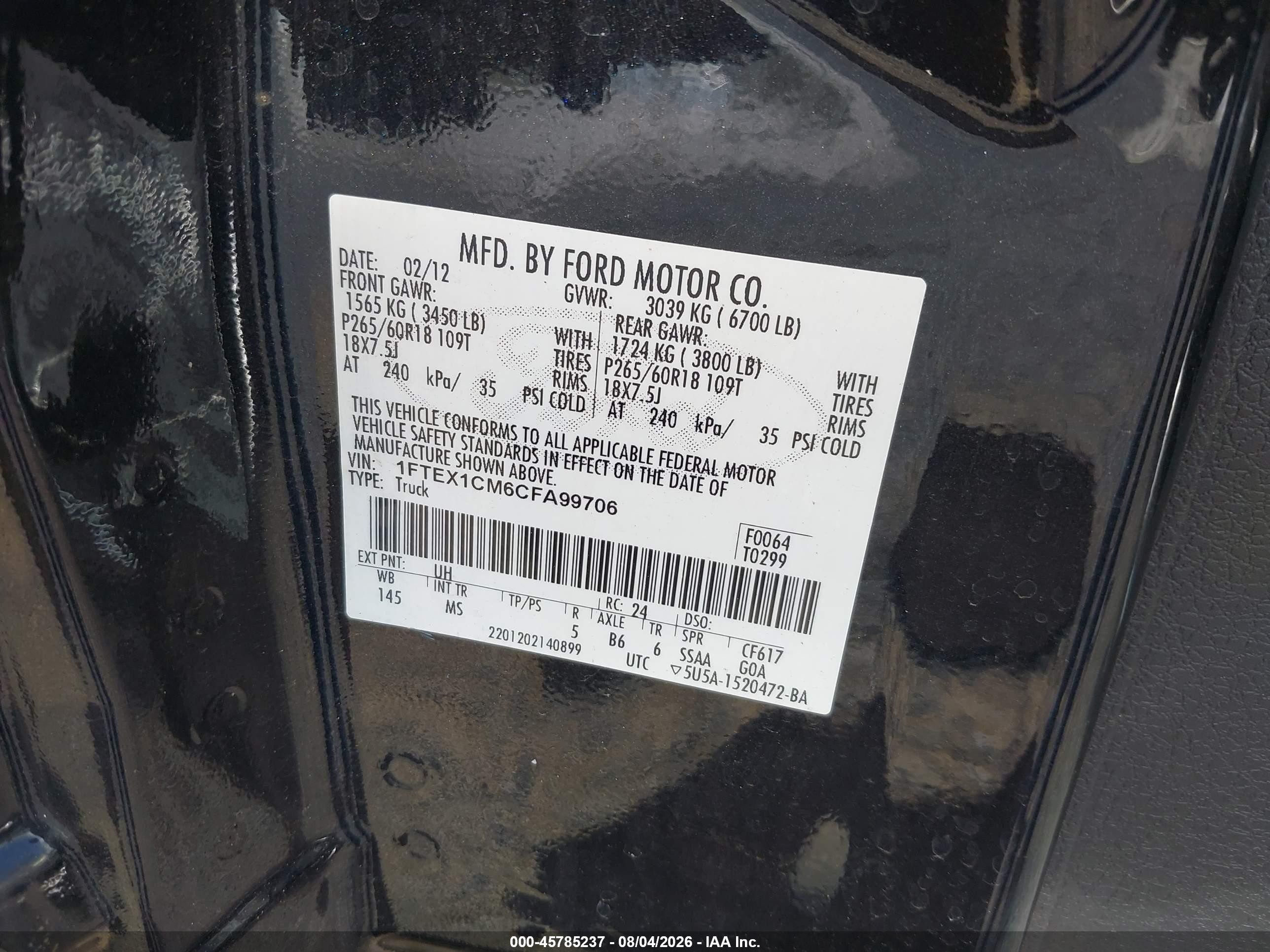 2012 Ford F-150 Xlt Black vin: 1FTEX1CM6CFA99706