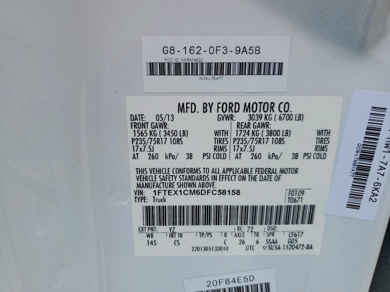 2013 Ford F150 Super Cab White vin: 1FTEX1CM6DFC58158