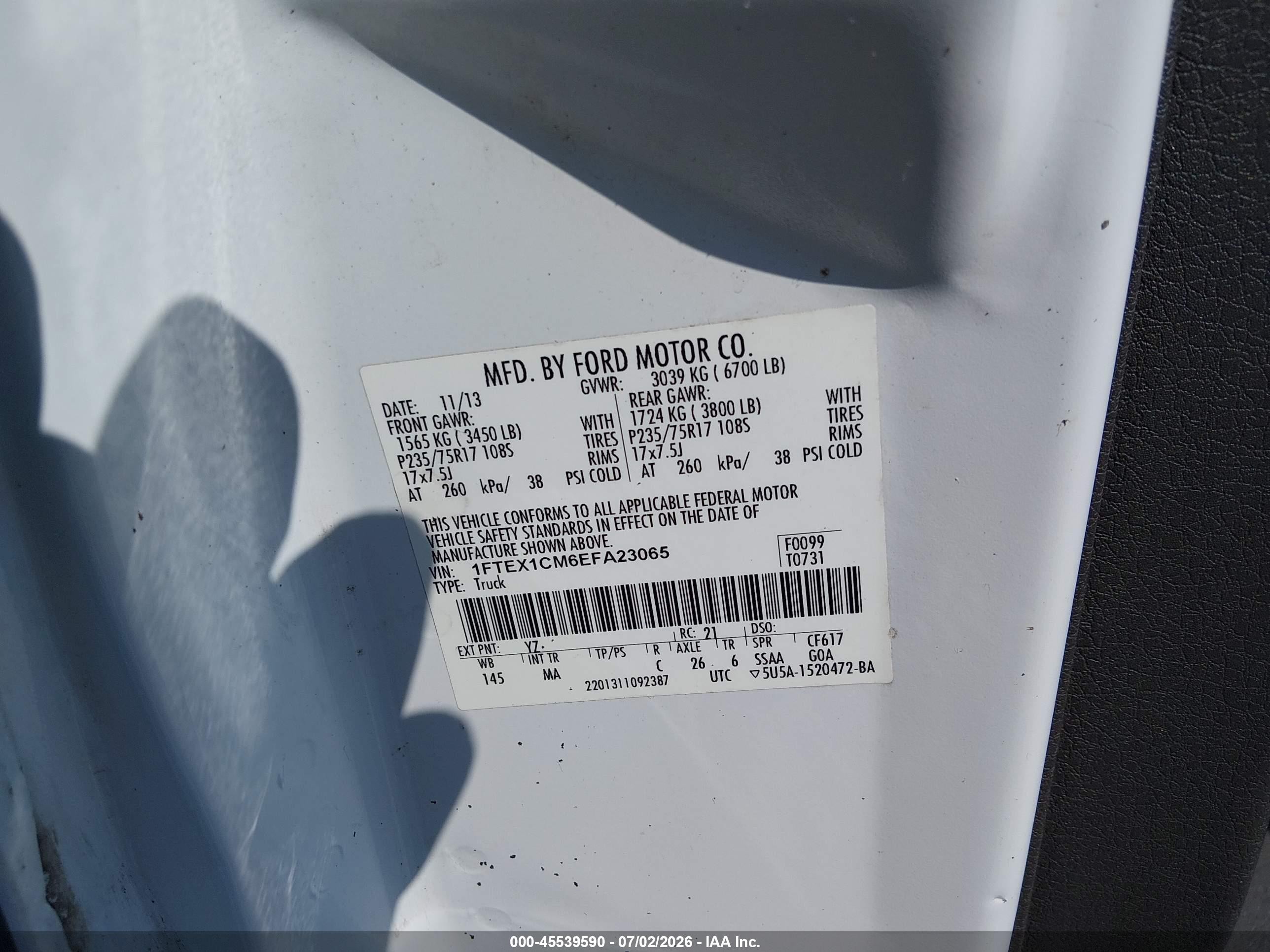2014 Ford F-150 Stx/xl/xlt White vin: 1FTEX1CM6EFA23065
