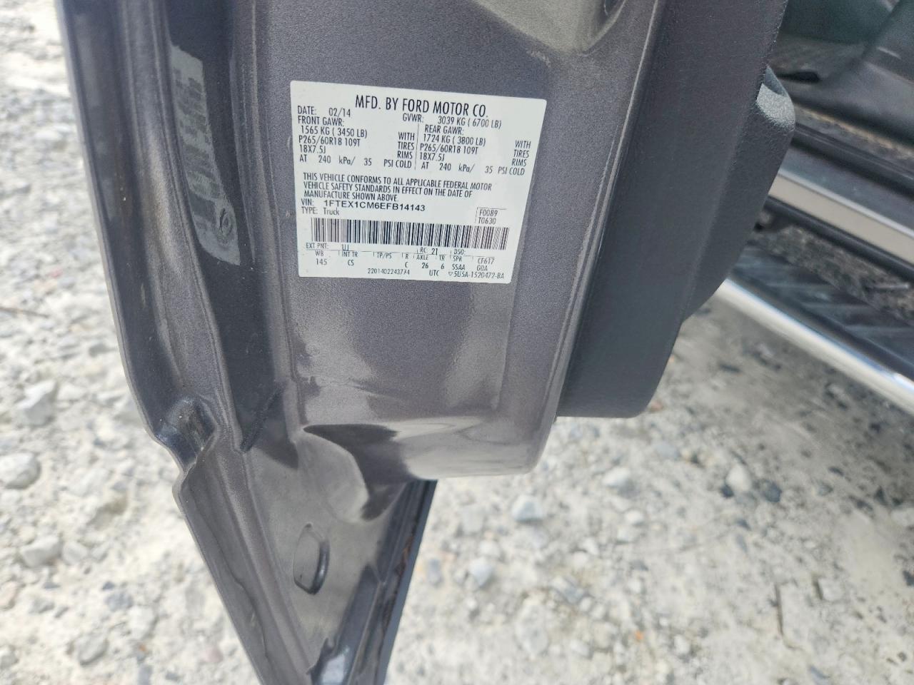 2014 Ford F150 Super Cab Серый vin: 1FTEX1CM6EFB14143