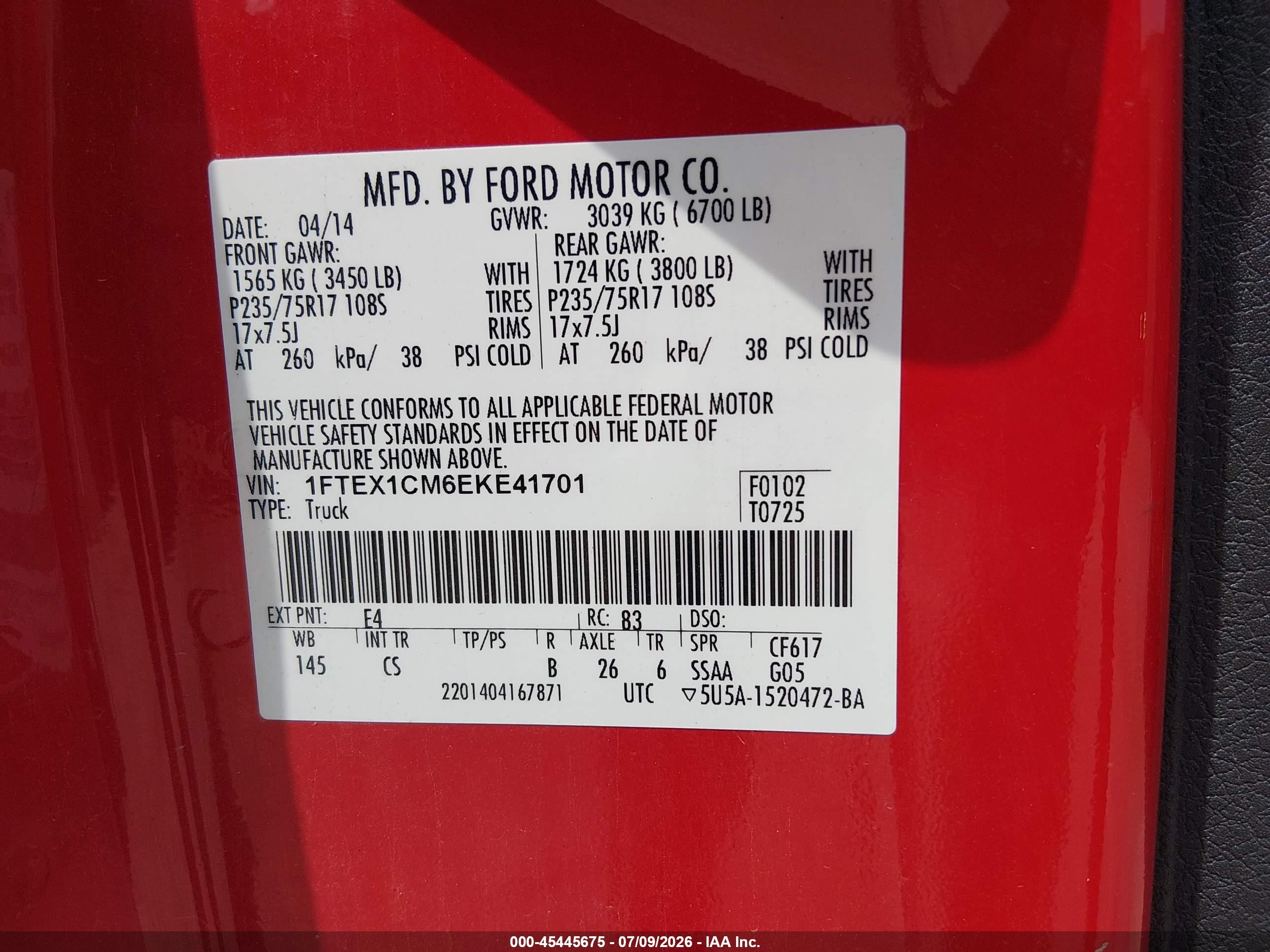 2014 Ford F-150 Stx/xl/xlt Red vin: 1FTEX1CM6EKE41701