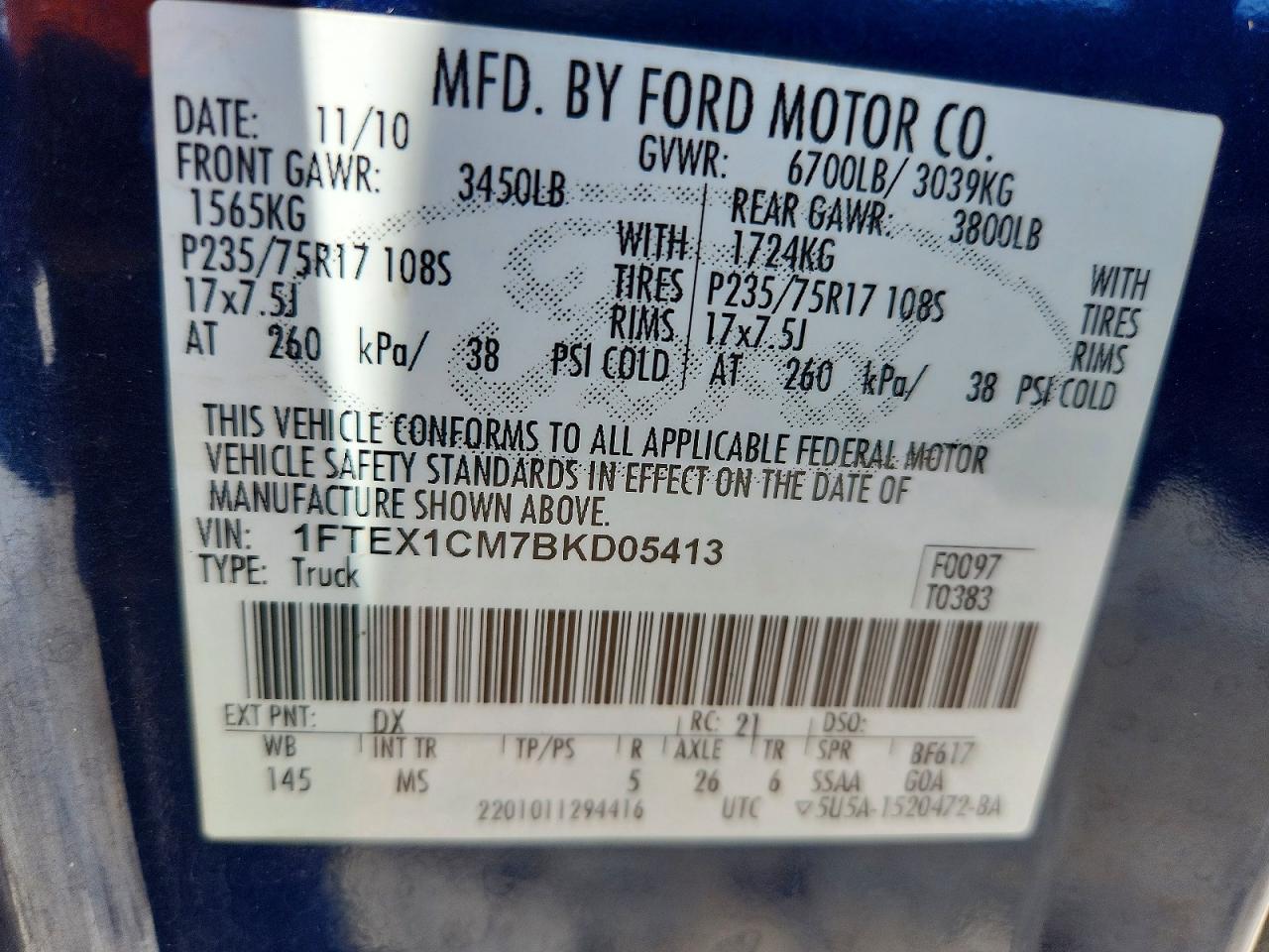 2011 Ford F150 Super Cab Blue vin: 1FTEX1CM7BKD05413