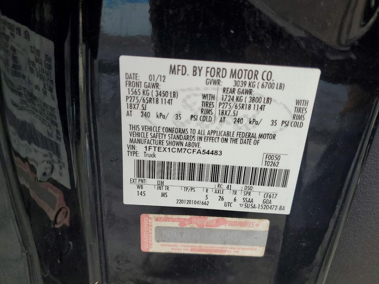 2012 Ford F150 Super Cab Black vin: 1FTEX1CM7CFA54483