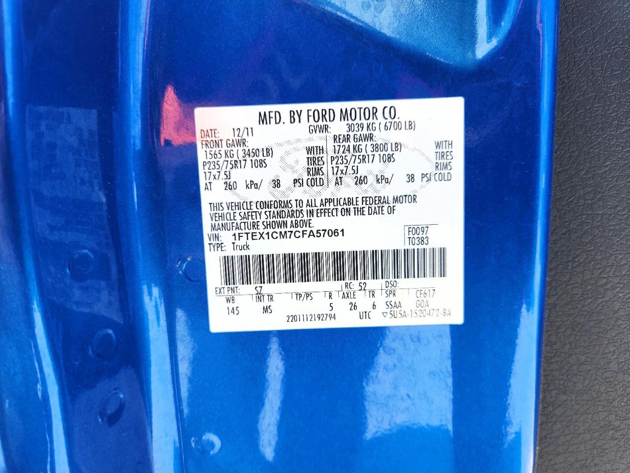 2012 Ford F150 Super Cab Blue vin: 1FTEX1CM7CFA57061
