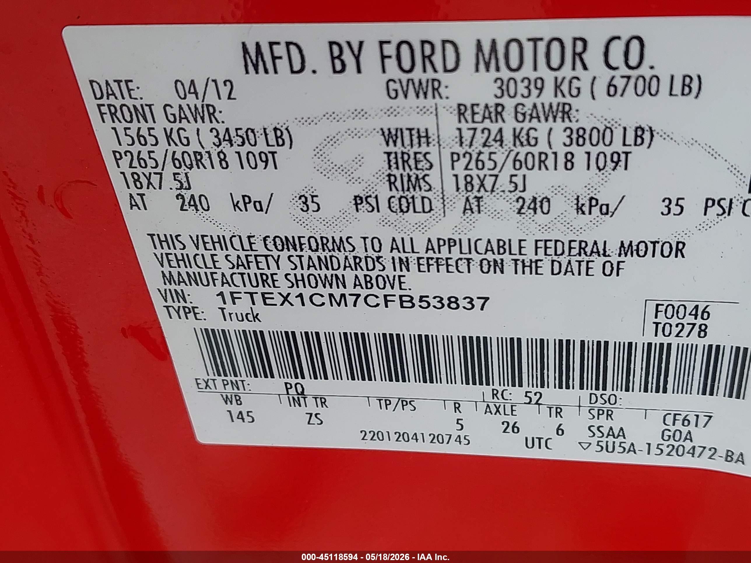 2012 Ford F-150 Xlt Red vin: 1FTEX1CM7CFB53837