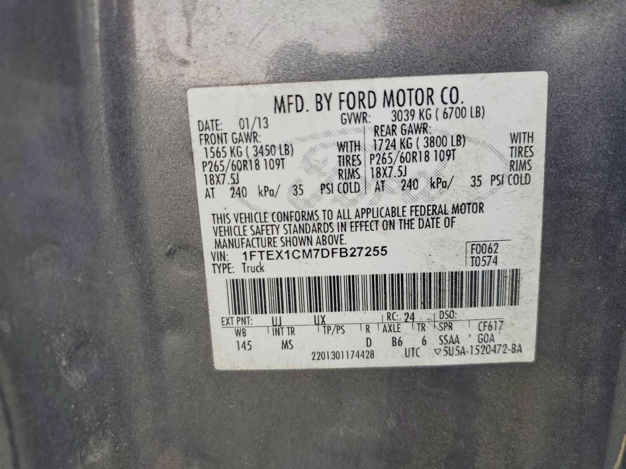 2013 Ford F150 Super Cab Gray vin: 1FTEX1CM7DFB27255