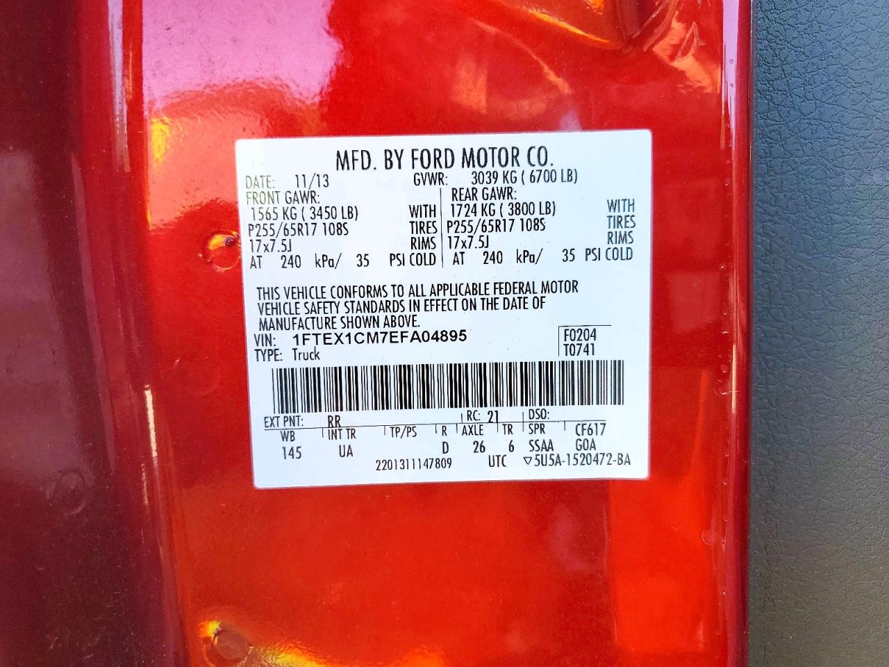 2014 Ford F150 Super Cab Red vin: 1FTEX1CM7EFA04895