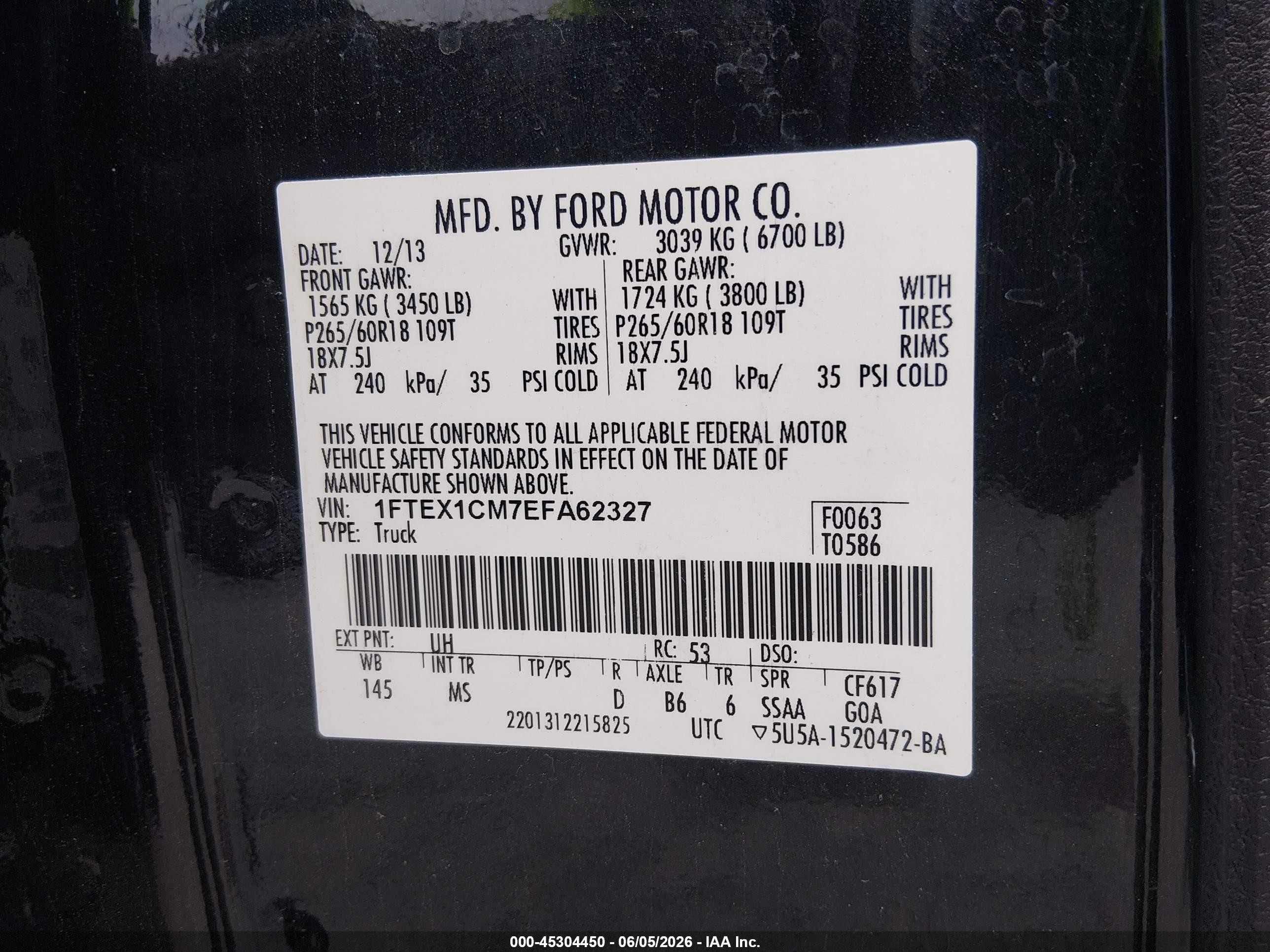 2014 Ford F-150 Xlt Black vin: 1FTEX1CM7EFA62327
