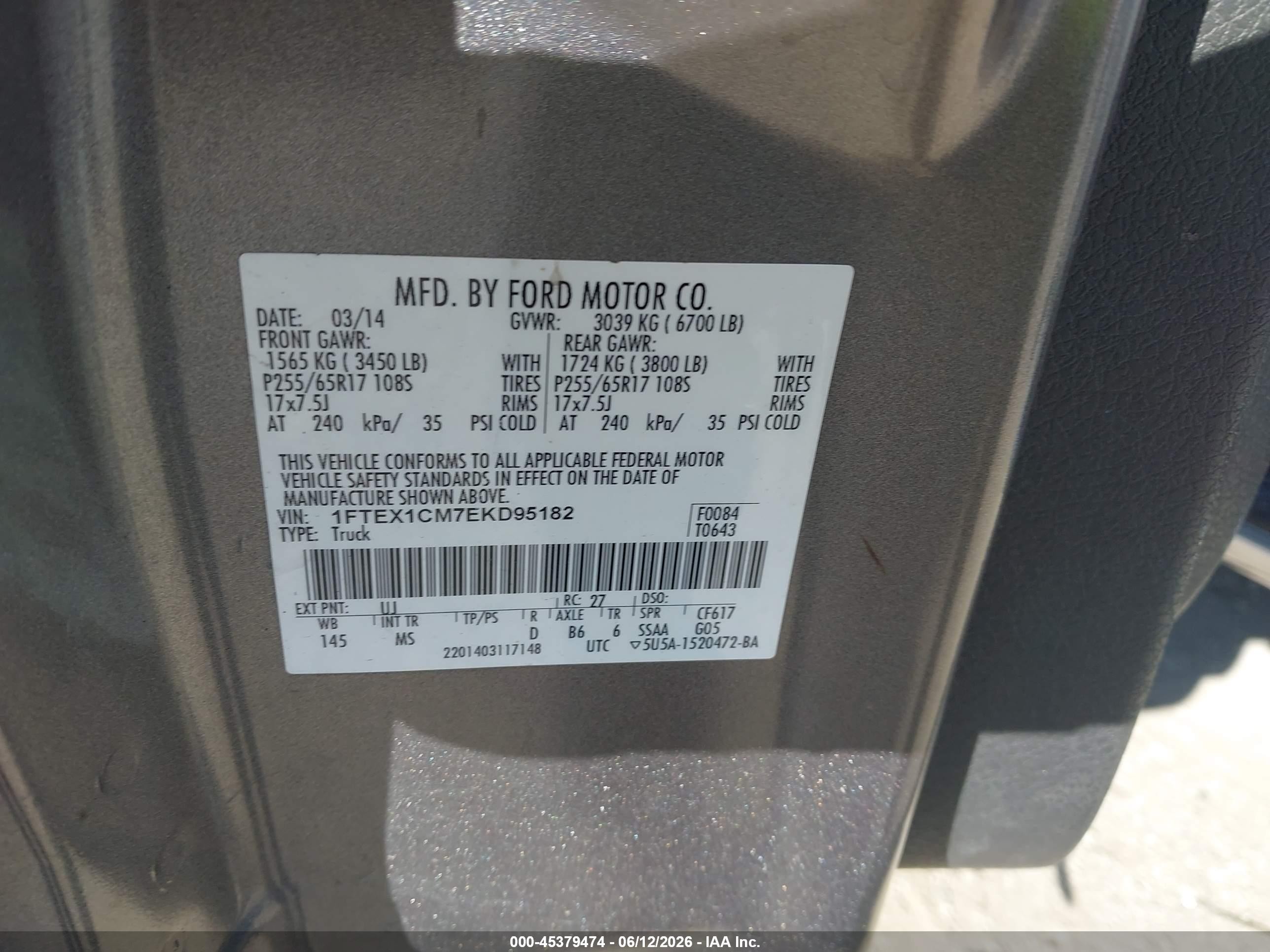 2014 Ford F-150 Xlt Gray vin: 1FTEX1CM7EKD95182