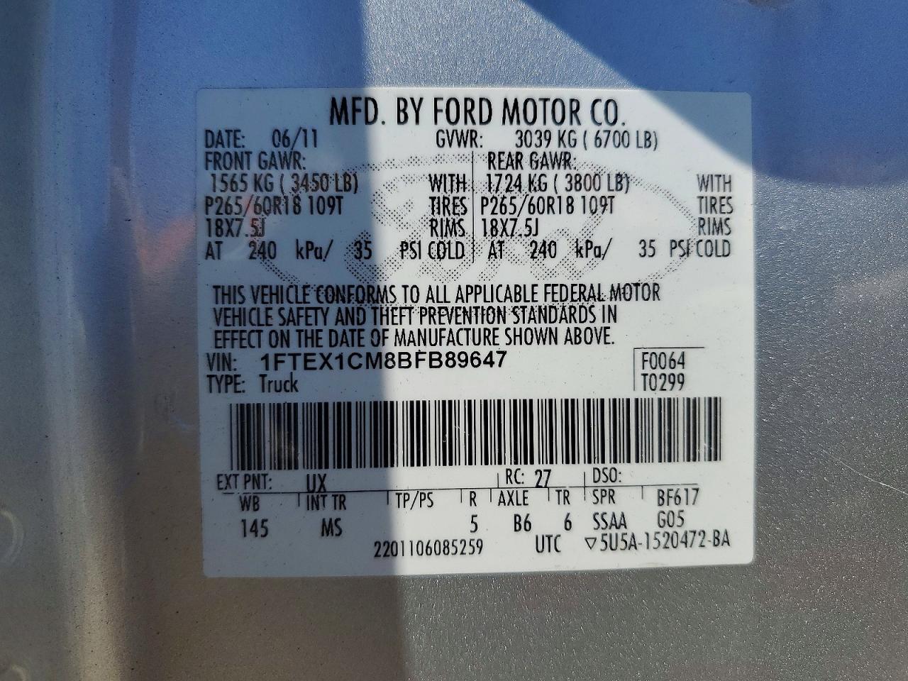 2011 Ford F150 Super Cab Silver vin: 1FTEX1CM8BFB89647
