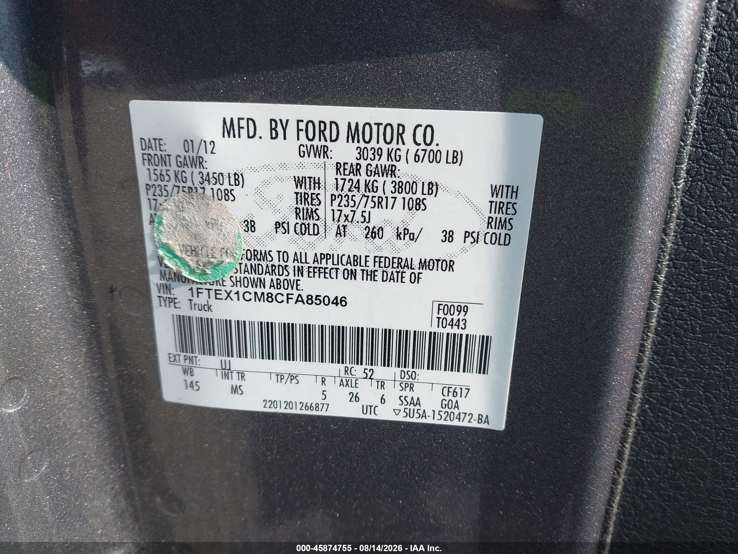2012 Ford F-150 Xlt Gray vin: 1FTEX1CM8CFA85046