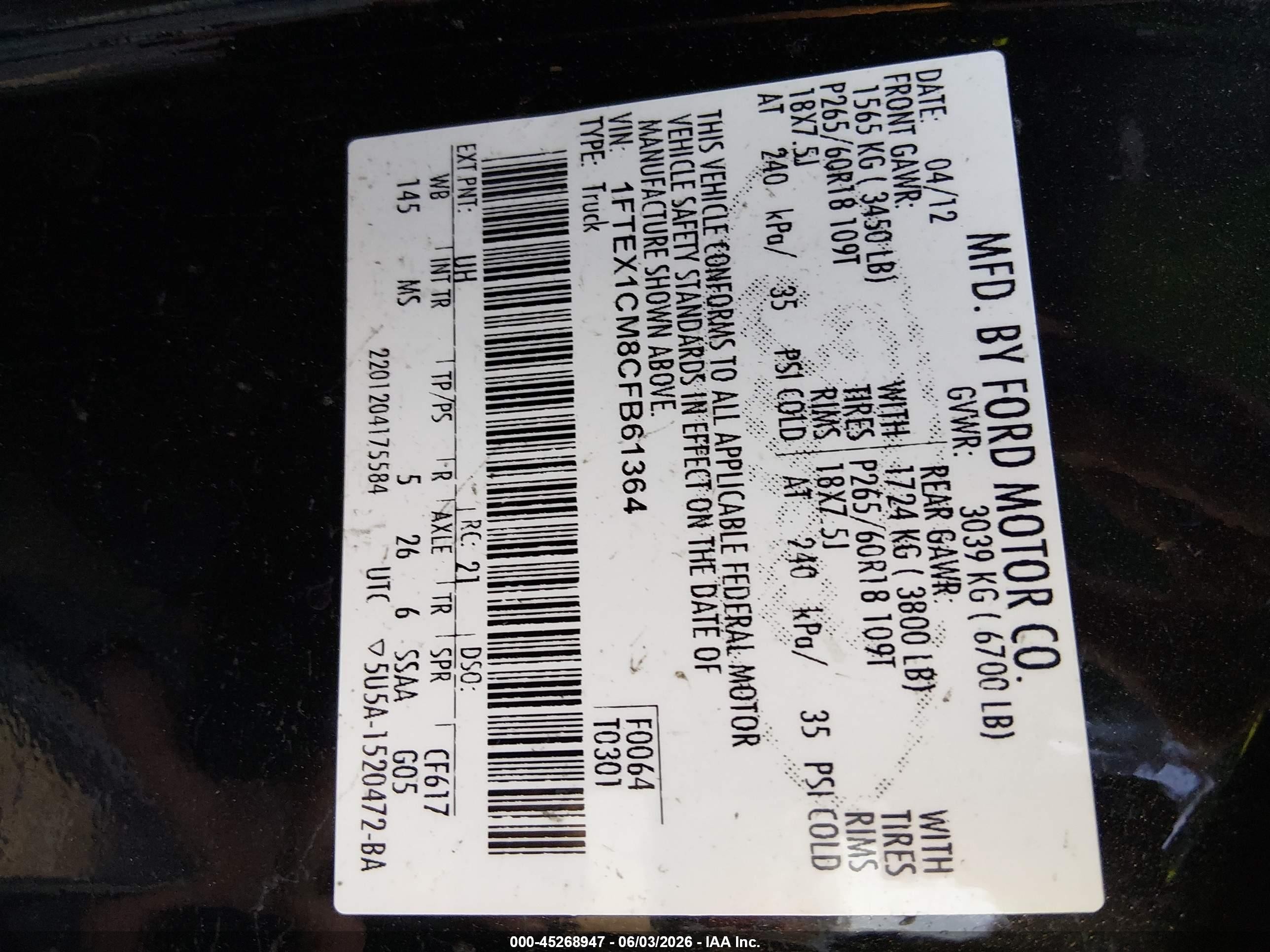 2012 Ford F-150 Xlt Black vin: 1FTEX1CM8CFB61364