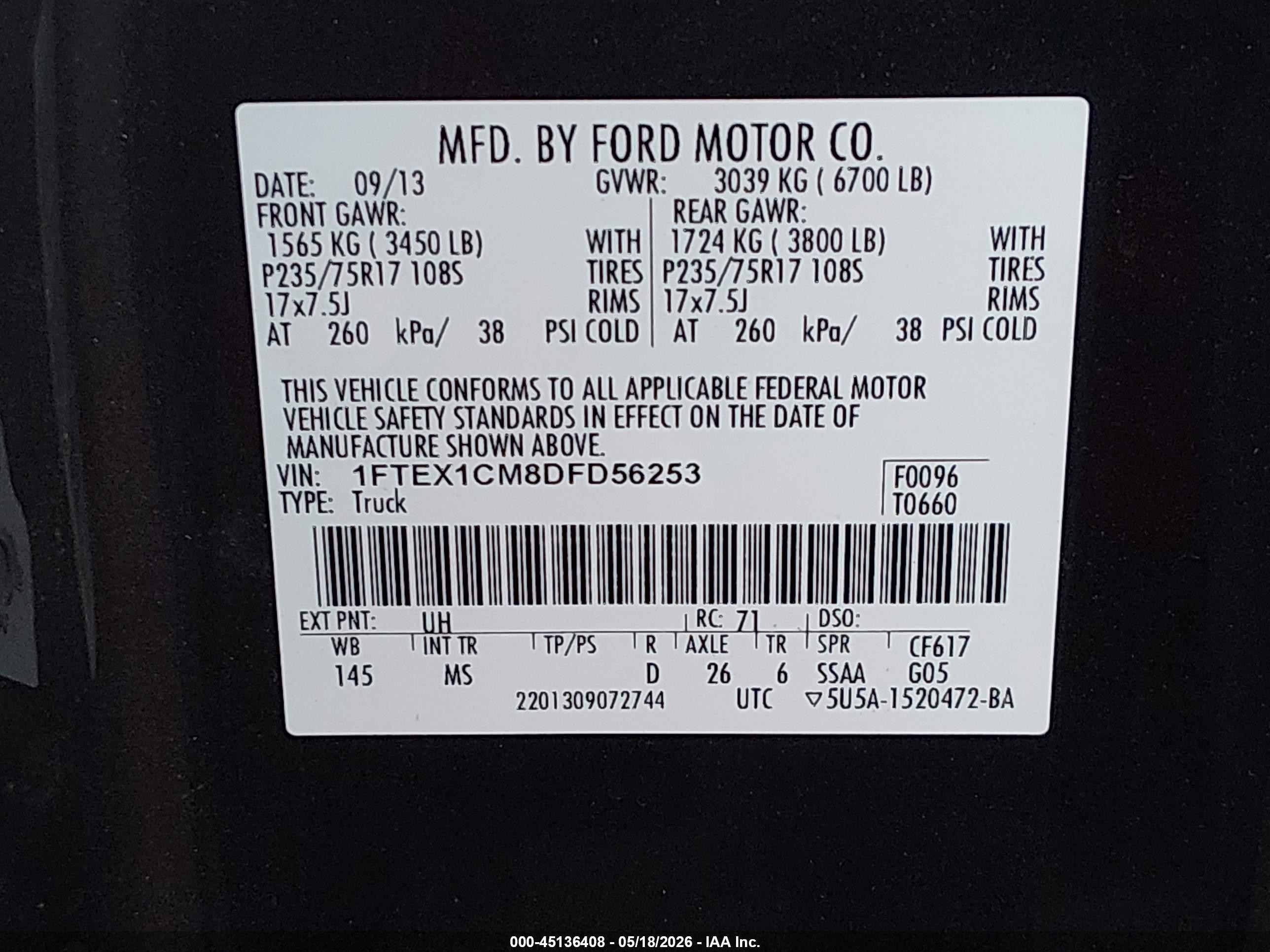 2013 Ford F-150 Xlt Black vin: 1FTEX1CM8DFD56253