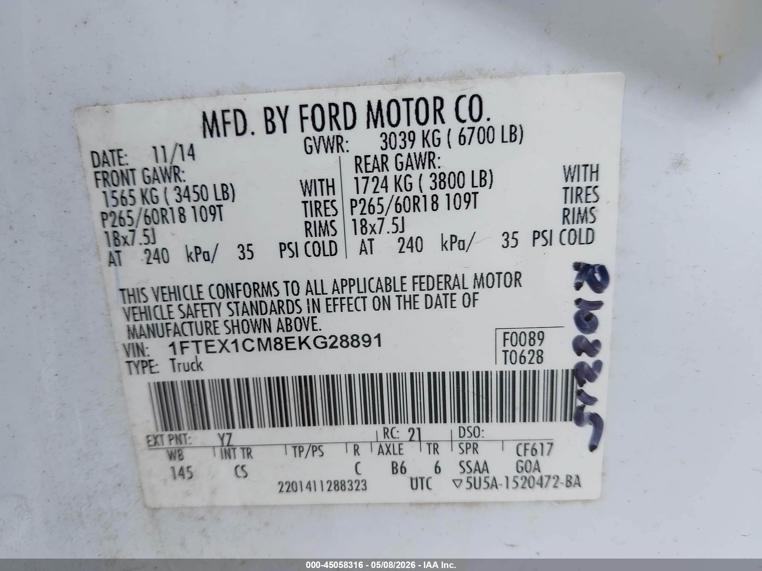 2014 Ford F-150 Stx White vin: 1FTEX1CM8EKG28891
