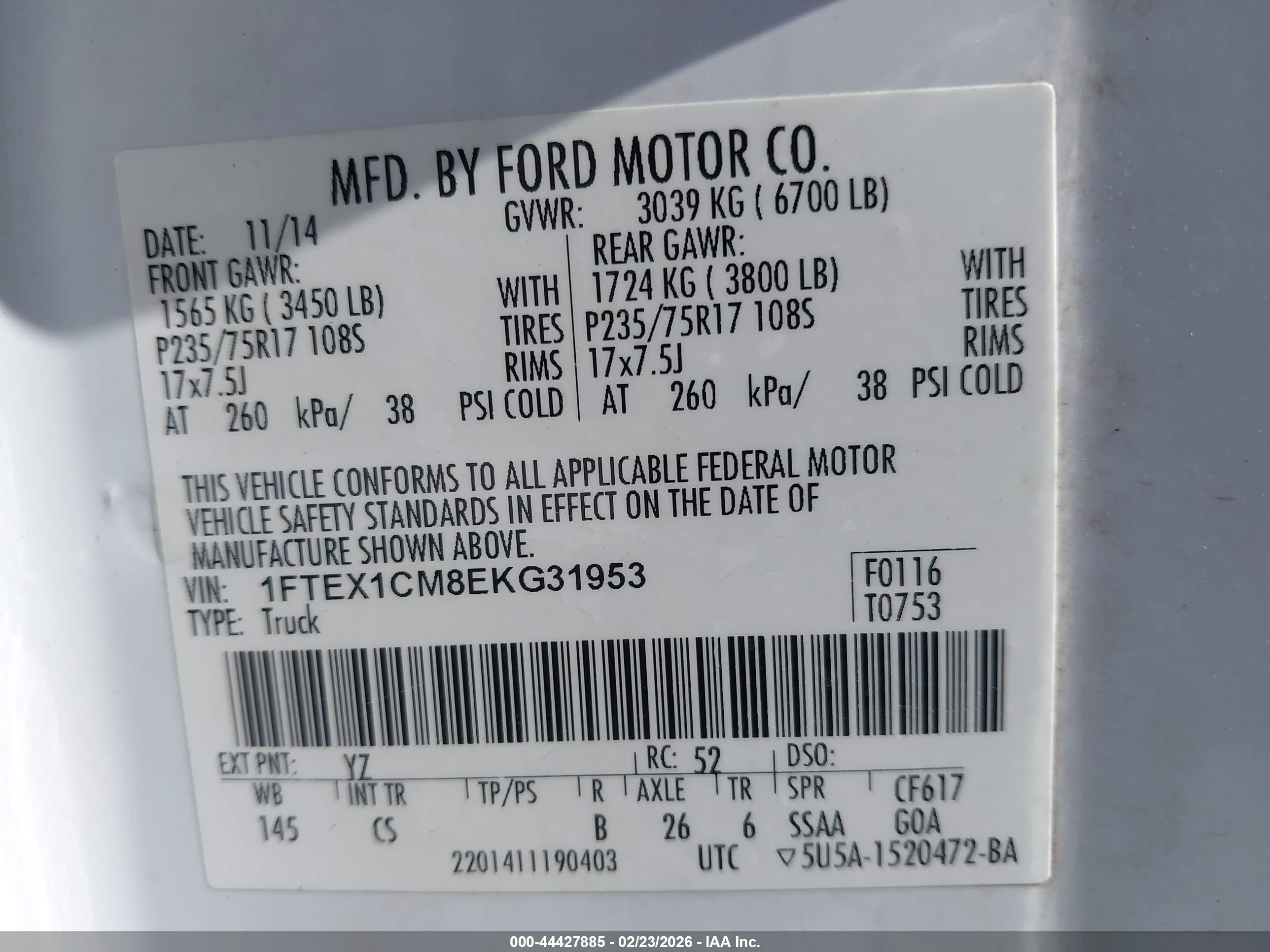 2014 Ford F-150 Stx White vin: 1FTEX1CM8EKG31953