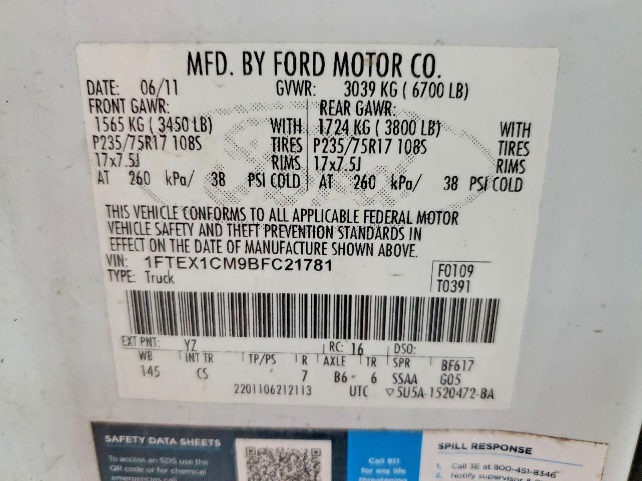 2011 Ford F150 Super Cab White vin: 1FTEX1CM9BFC21781