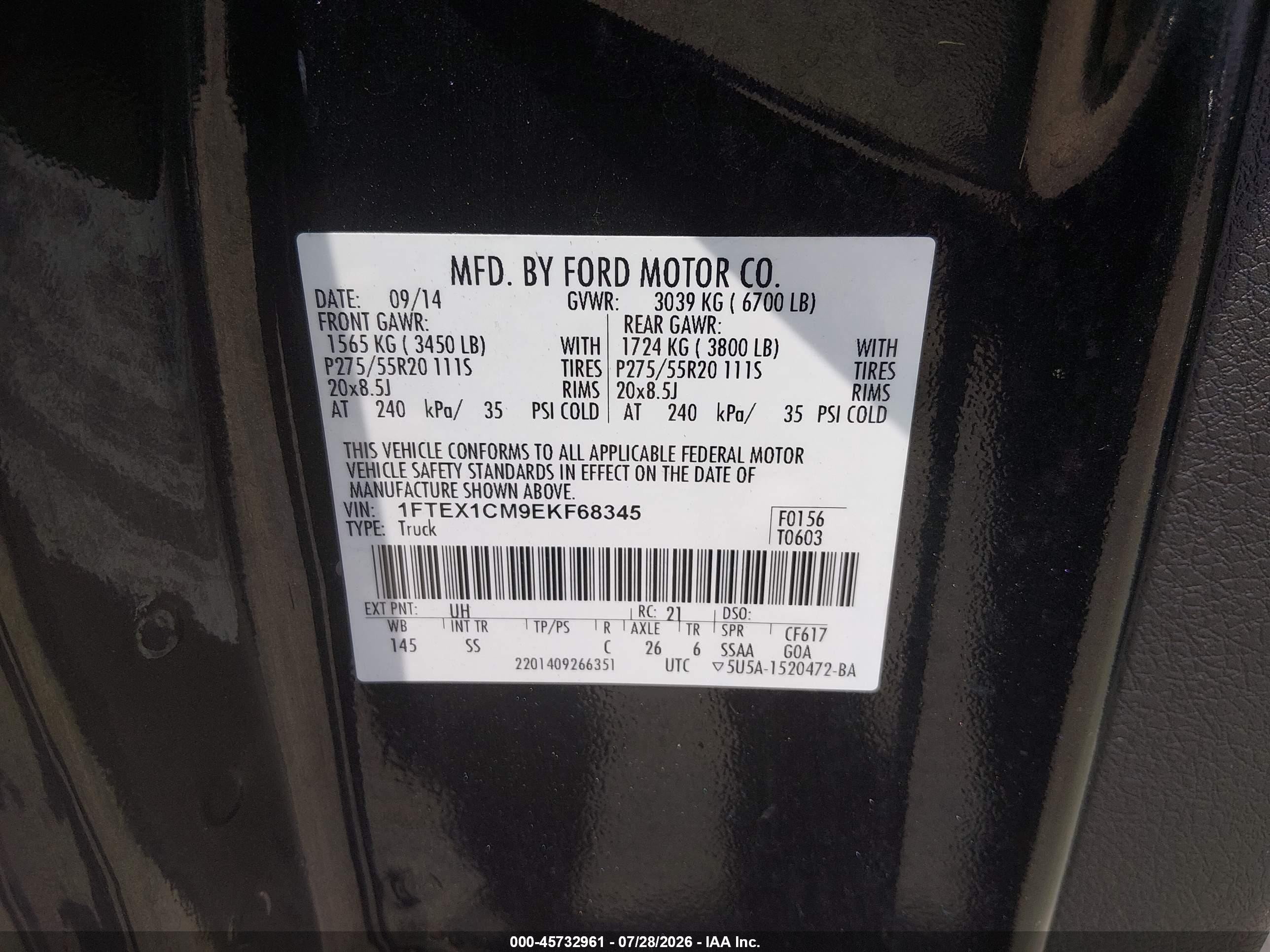 2014 Ford F-150 Stx Черный vin: 1FTEX1CM9EKF68345