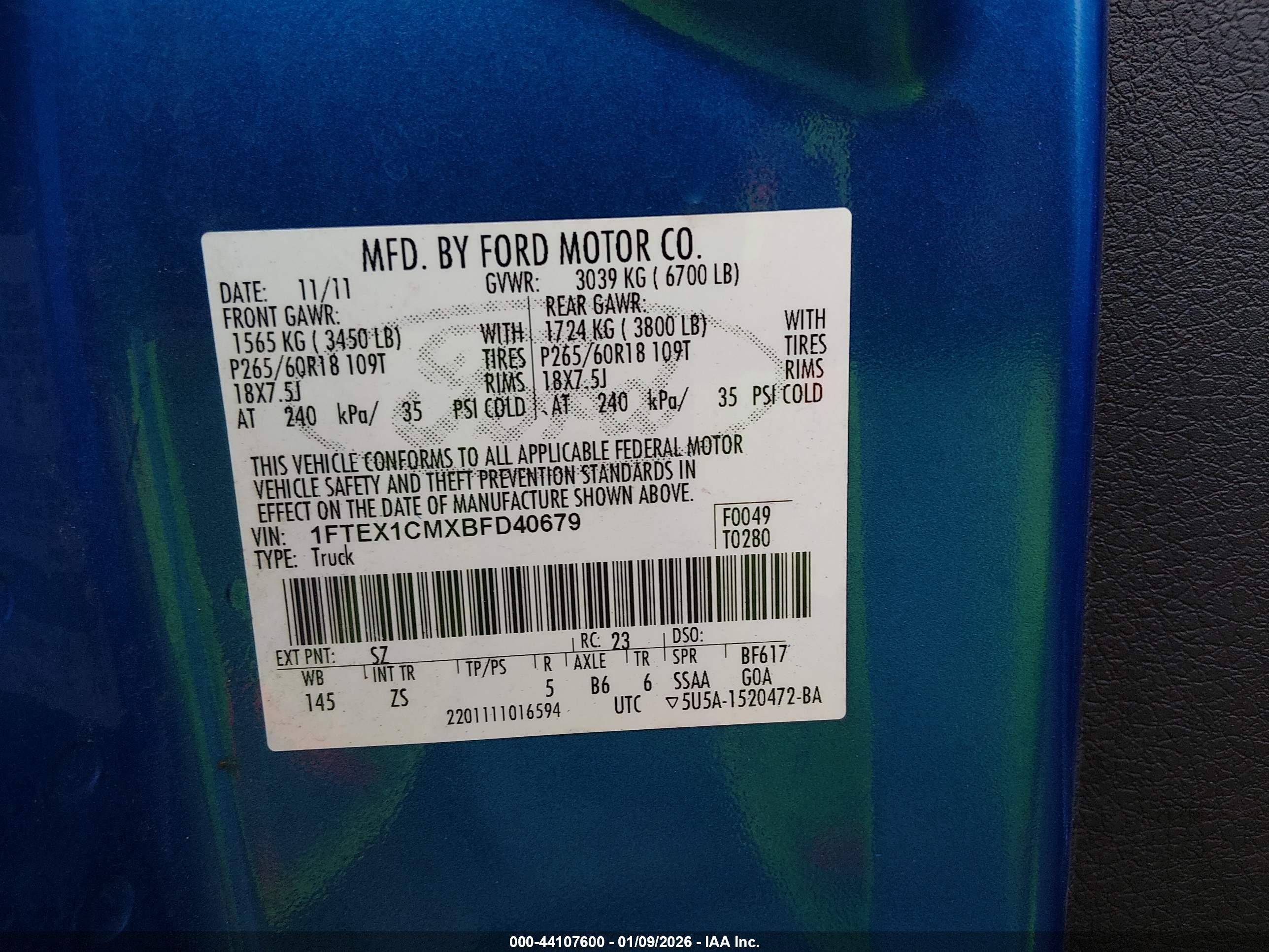 2011 Ford F-150 Xlt Blue vin: 1FTEX1CMXBFD40679