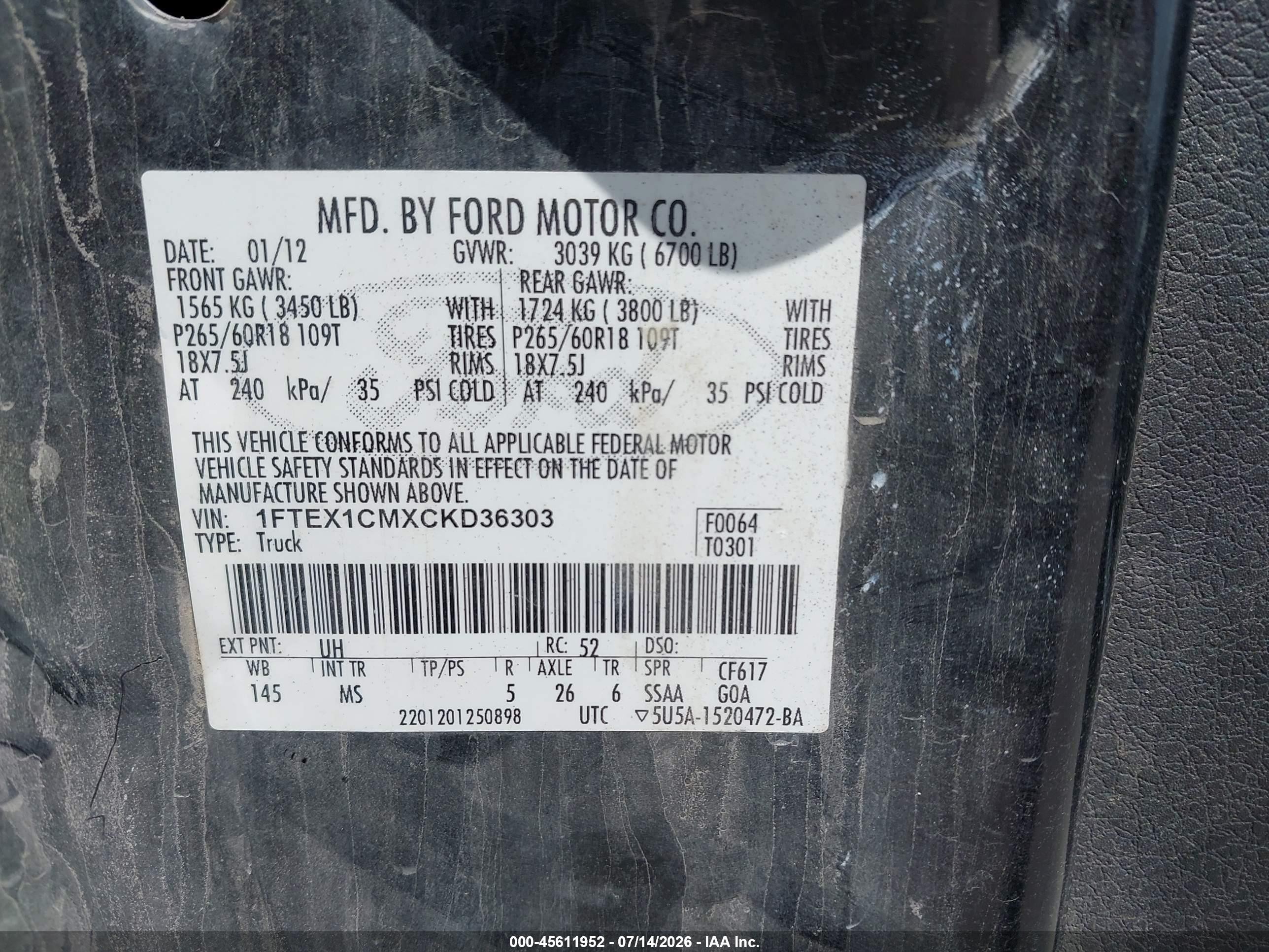 2012 Ford F-150 Xlt Black vin: 1FTEX1CMXCKD36303