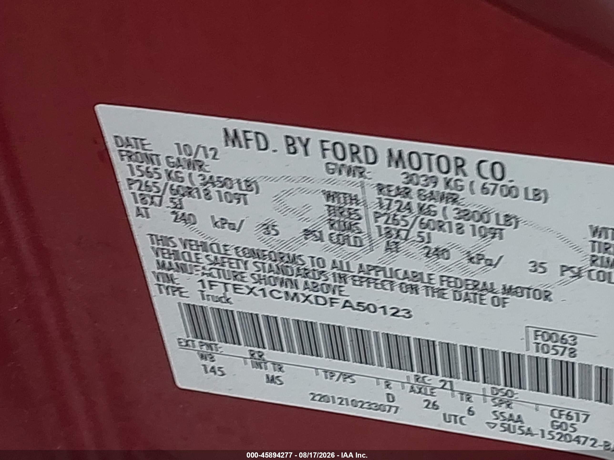 2013 Ford F-150 Xlt Red vin: 1FTEX1CMXDFA50123
