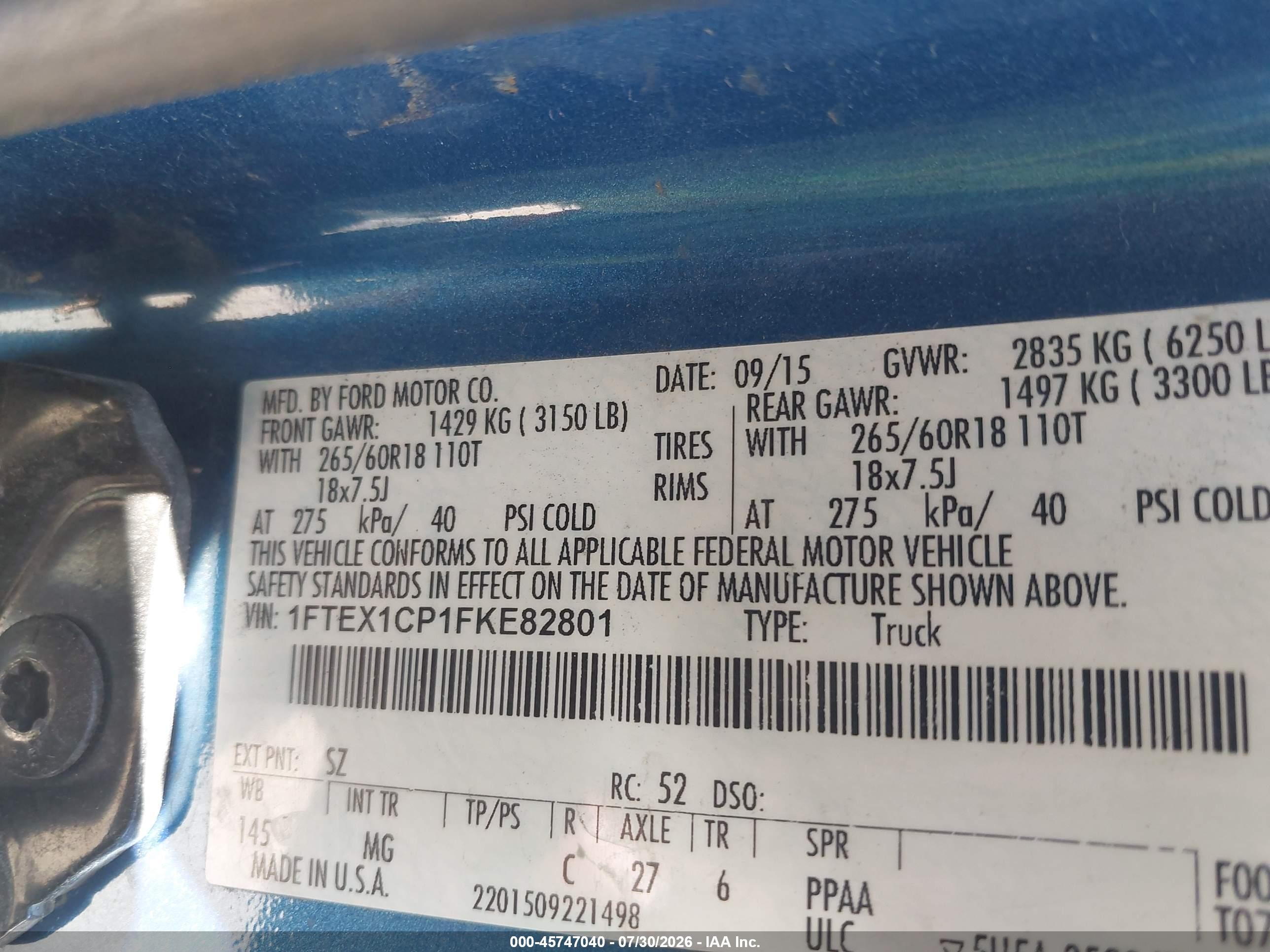 2015 Ford F-150 Xlt Blue vin: 1FTEX1CP1FKE82801
