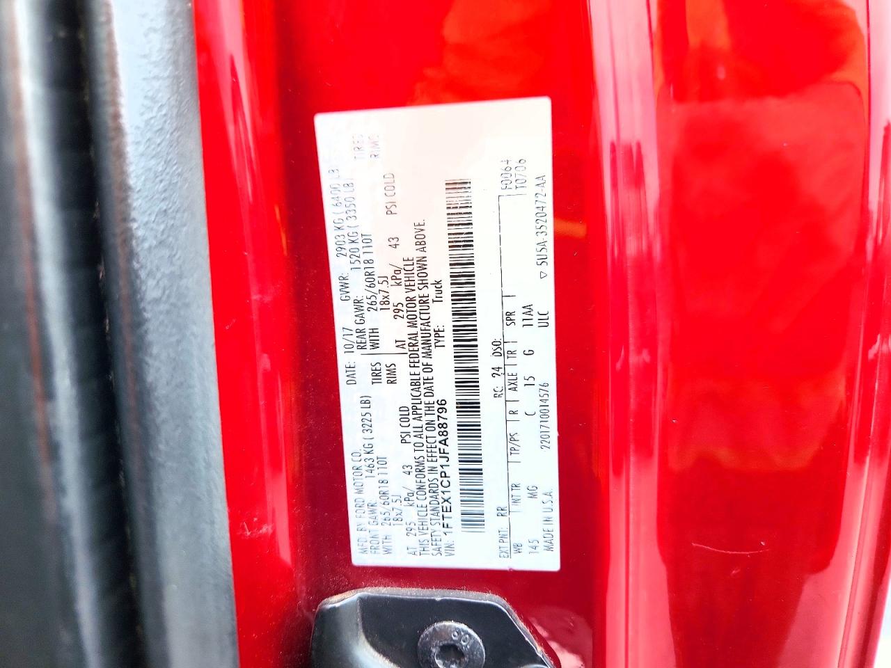 2018 Ford F150 Super Cab Red vin: 1FTEX1CP1JFA88796