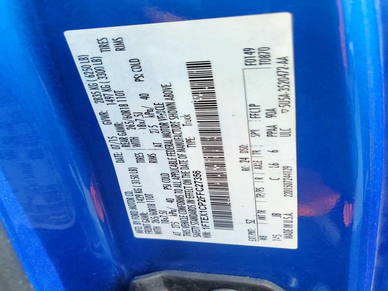 2015 Ford F150 Super Cab Blue vin: 1FTEX1CP2FFC27356
