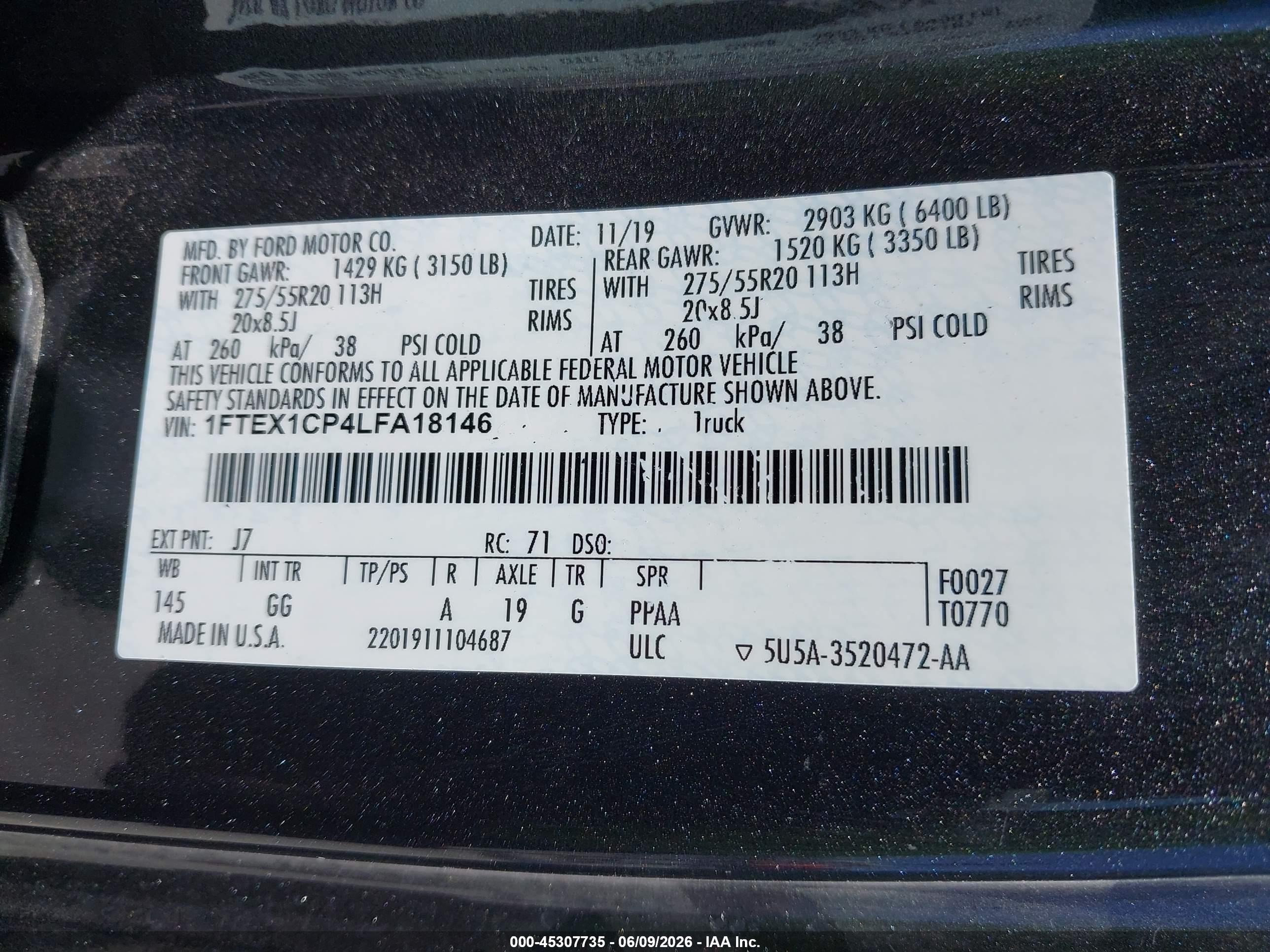 2020 Ford F-150 Xl Gray vin: 1FTEX1CP4LFA18146