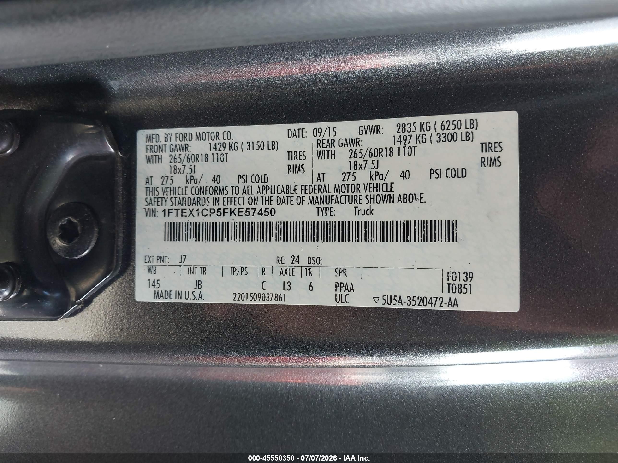 2015 Ford F-150 Lariat/xl/xlt Gray vin: 1FTEX1CP5FKE57450
