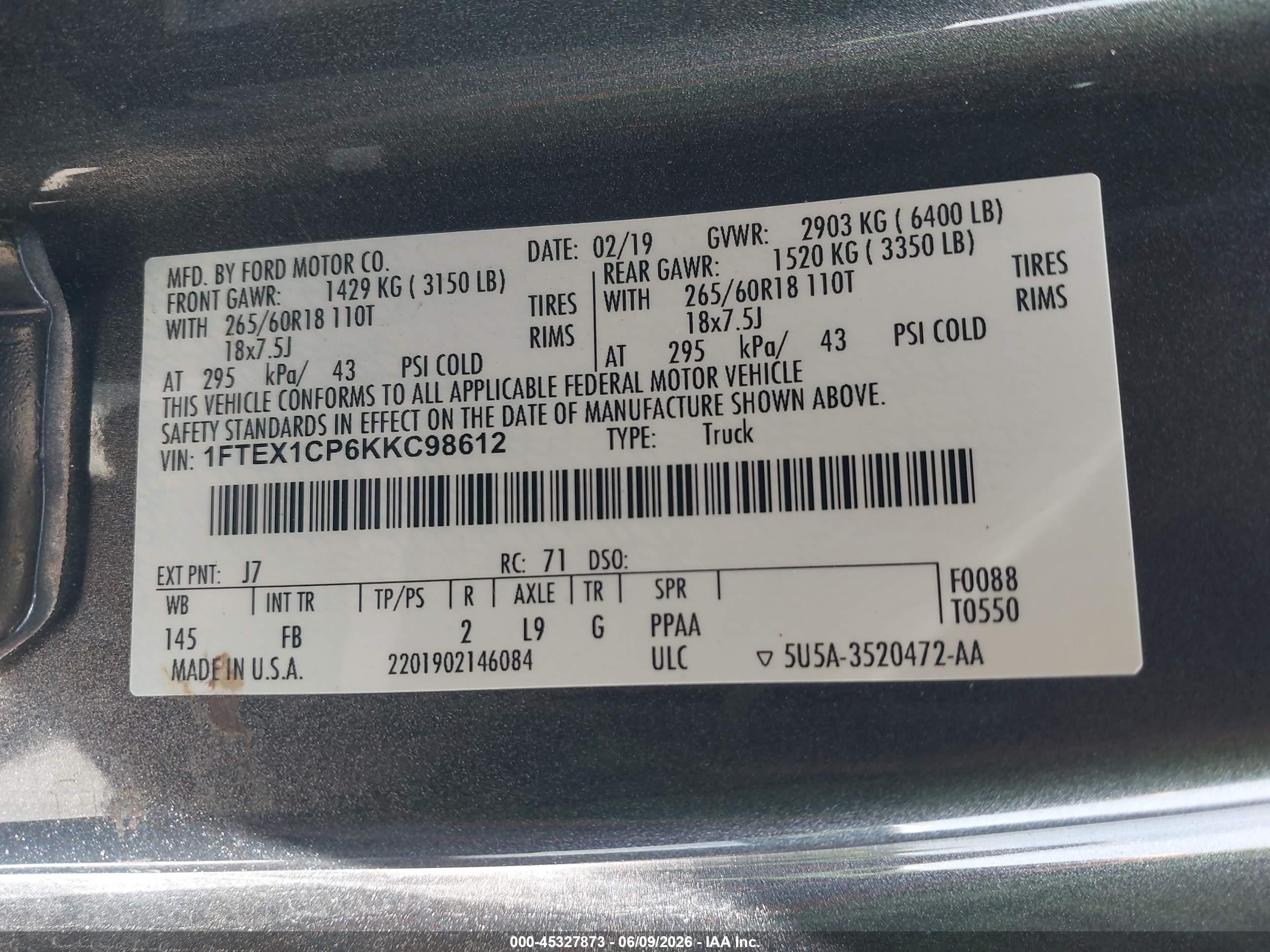 2019 Ford F-150 Xlt Gray vin: 1FTEX1CP6KKC98612