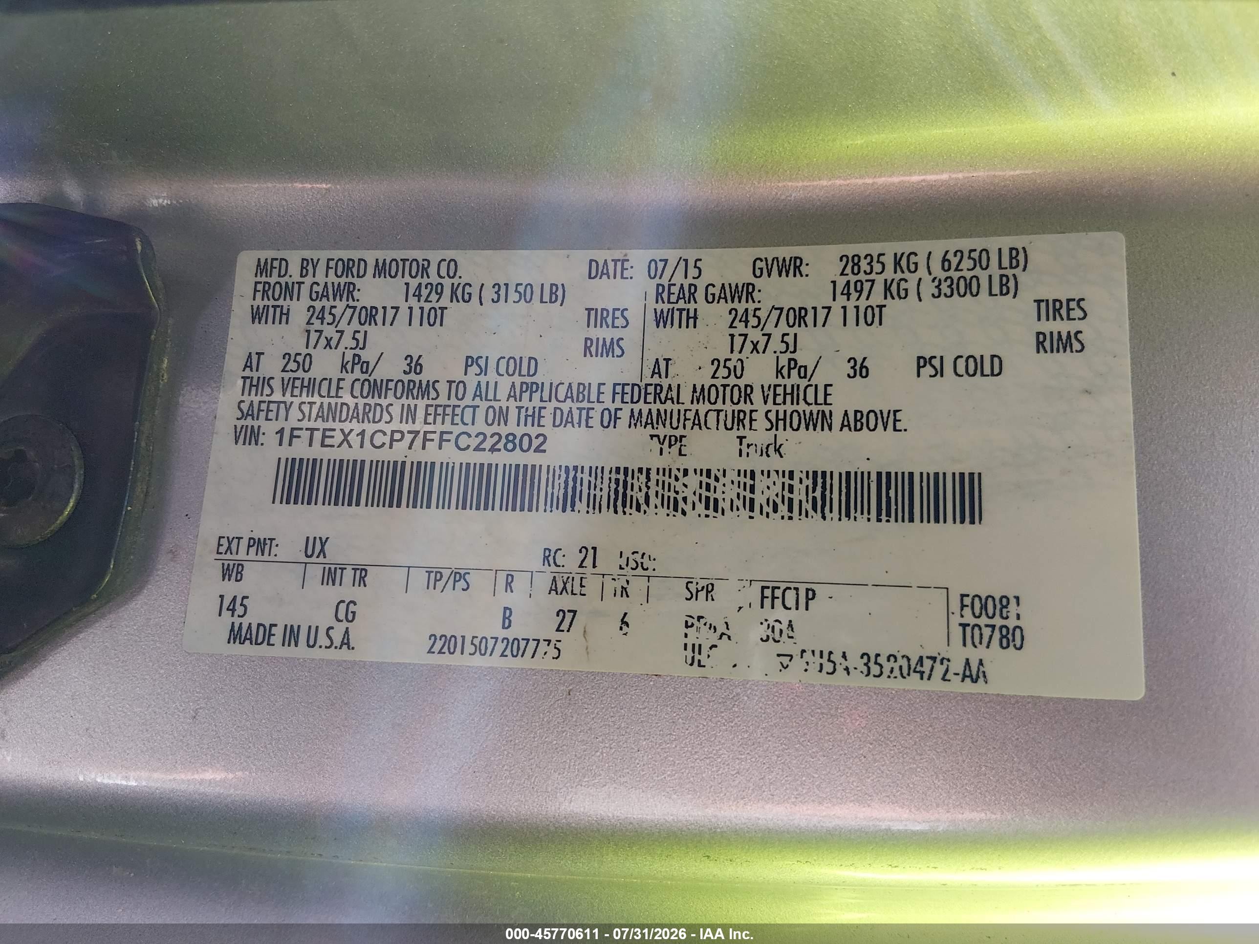 2015 Ford F-150 Xl Серебряный vin: 1FTEX1CP7FFC22802