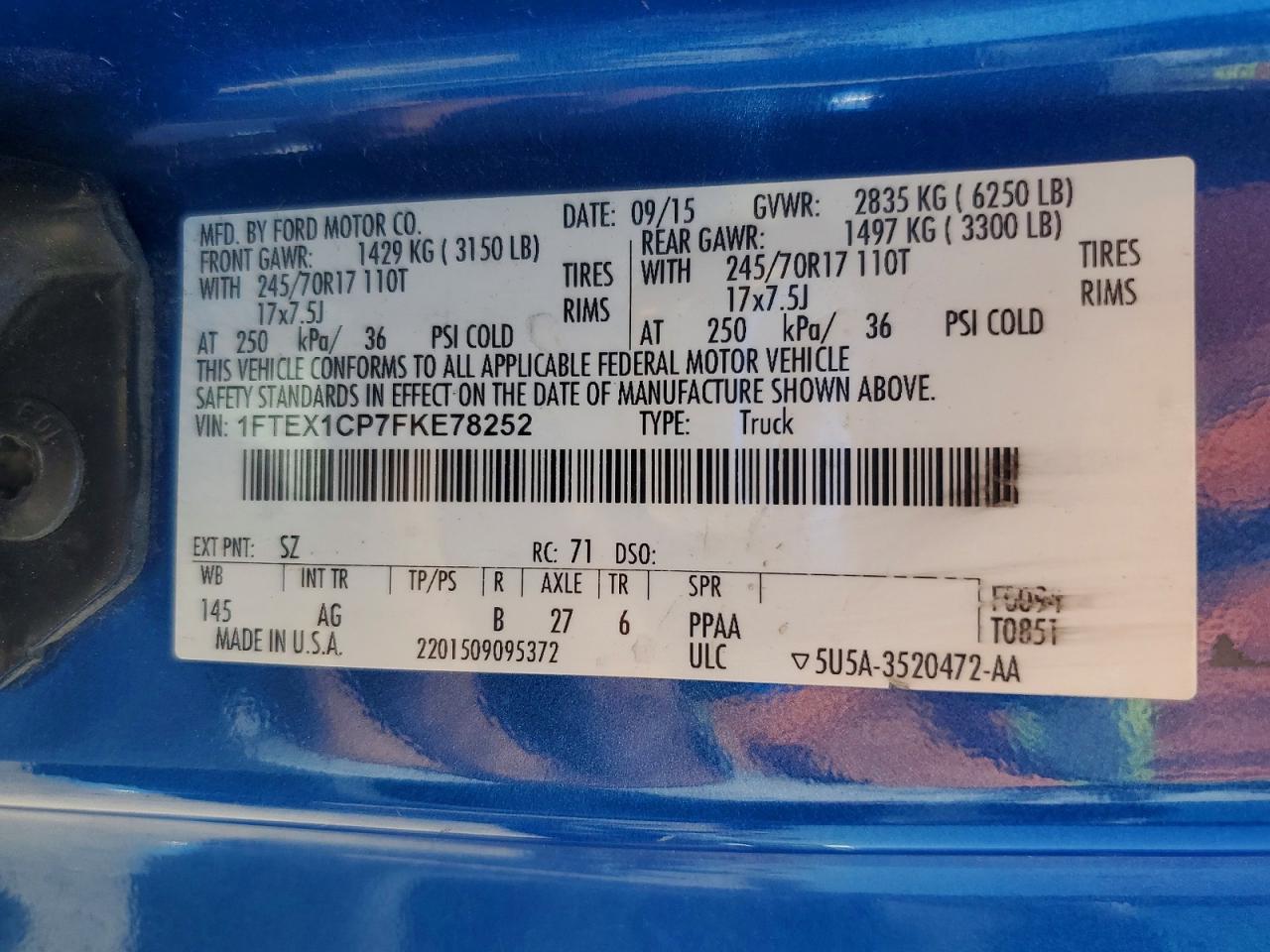 2015 Ford F150 Super Cab Blue vin: 1FTEX1CP7FKE78252
