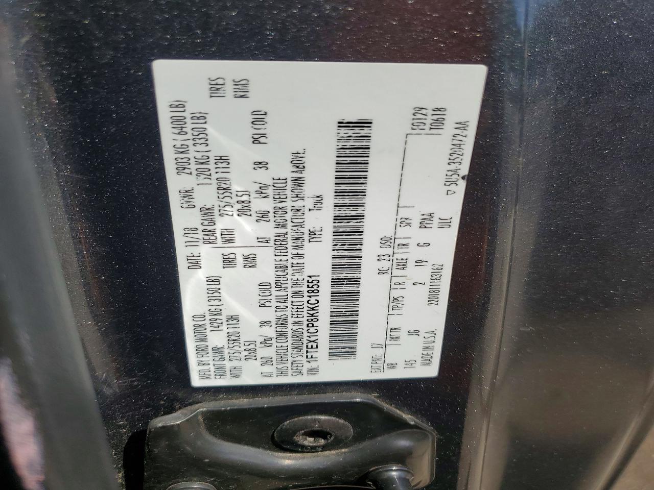 2019 Ford F150 Xl Серый vin: 1FTEX1CP8KKC18551