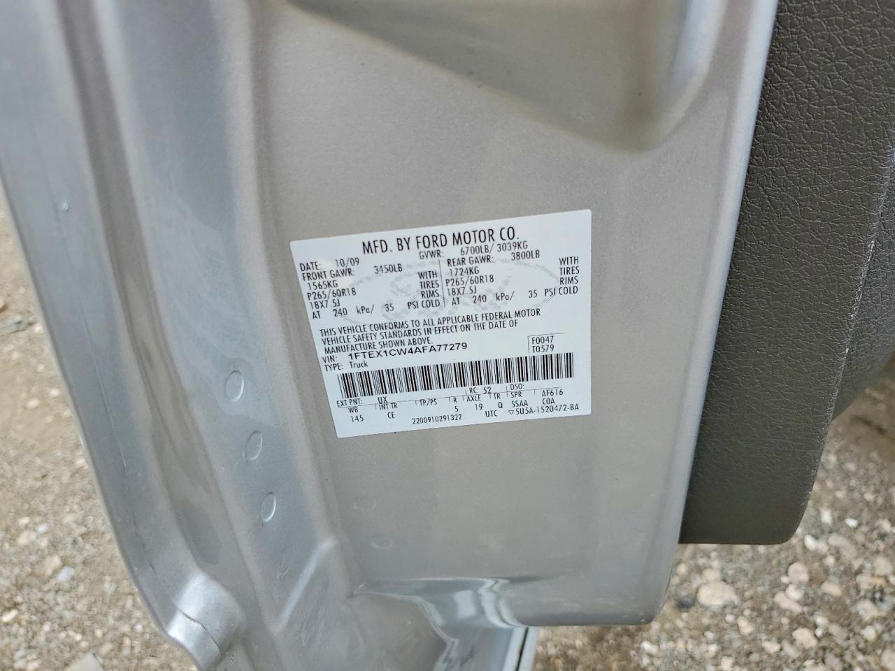 2010 Ford F150 Super Cab Silver vin: 1FTEX1CW4AFA77279