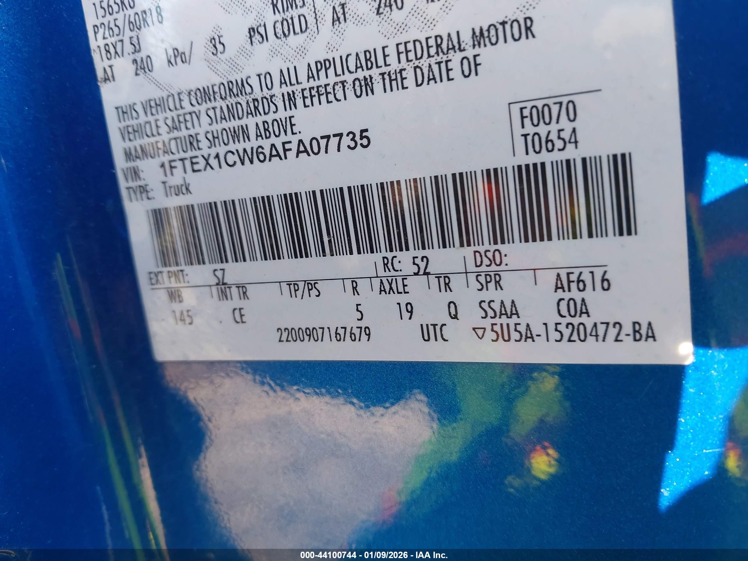 2010 Ford F-150 Stx/xl Blue vin: 1FTEX1CW6AFA07735