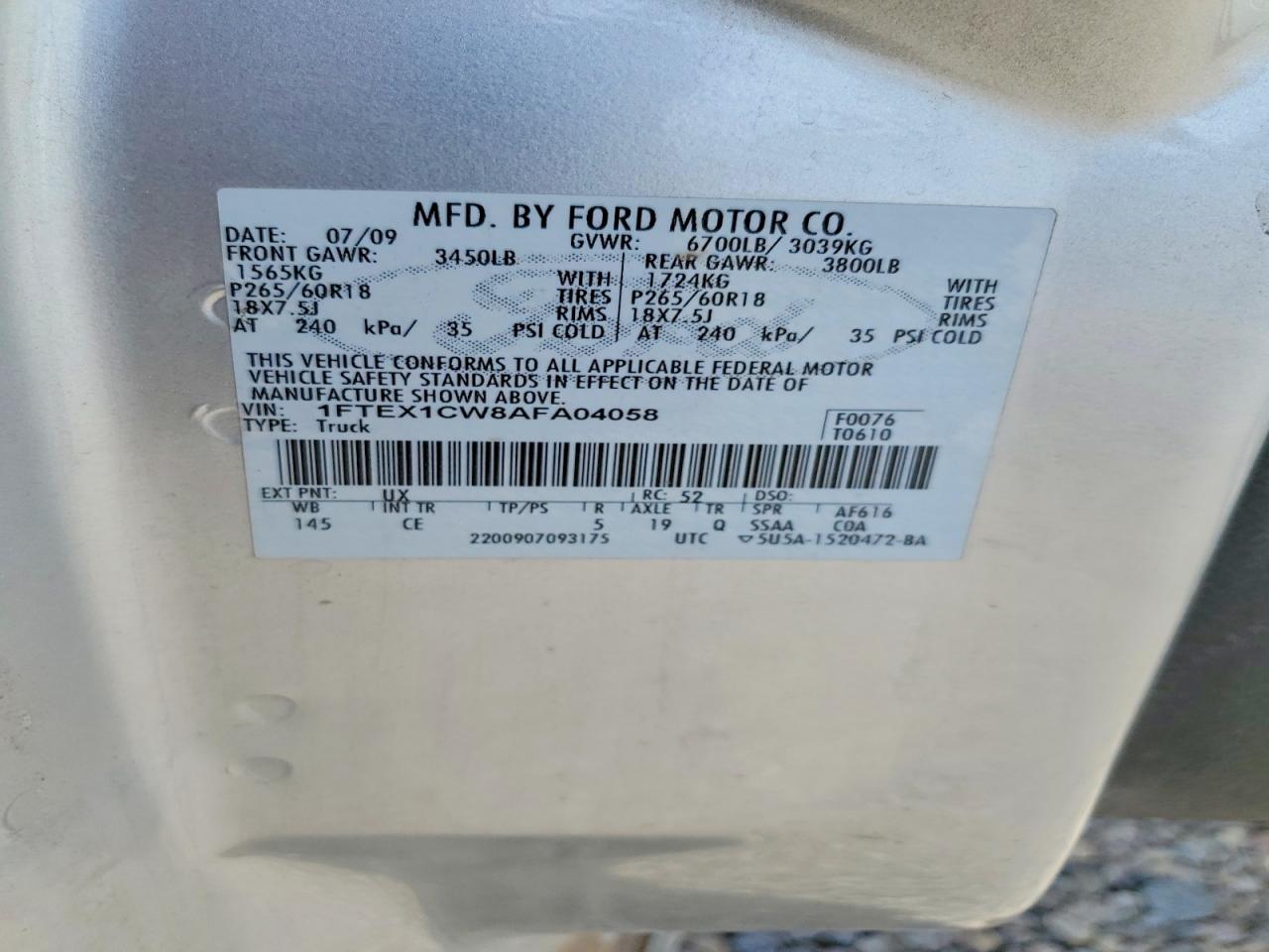 2010 Ford F150 Super Cab Silver vin: 1FTEX1CW8AFA04058