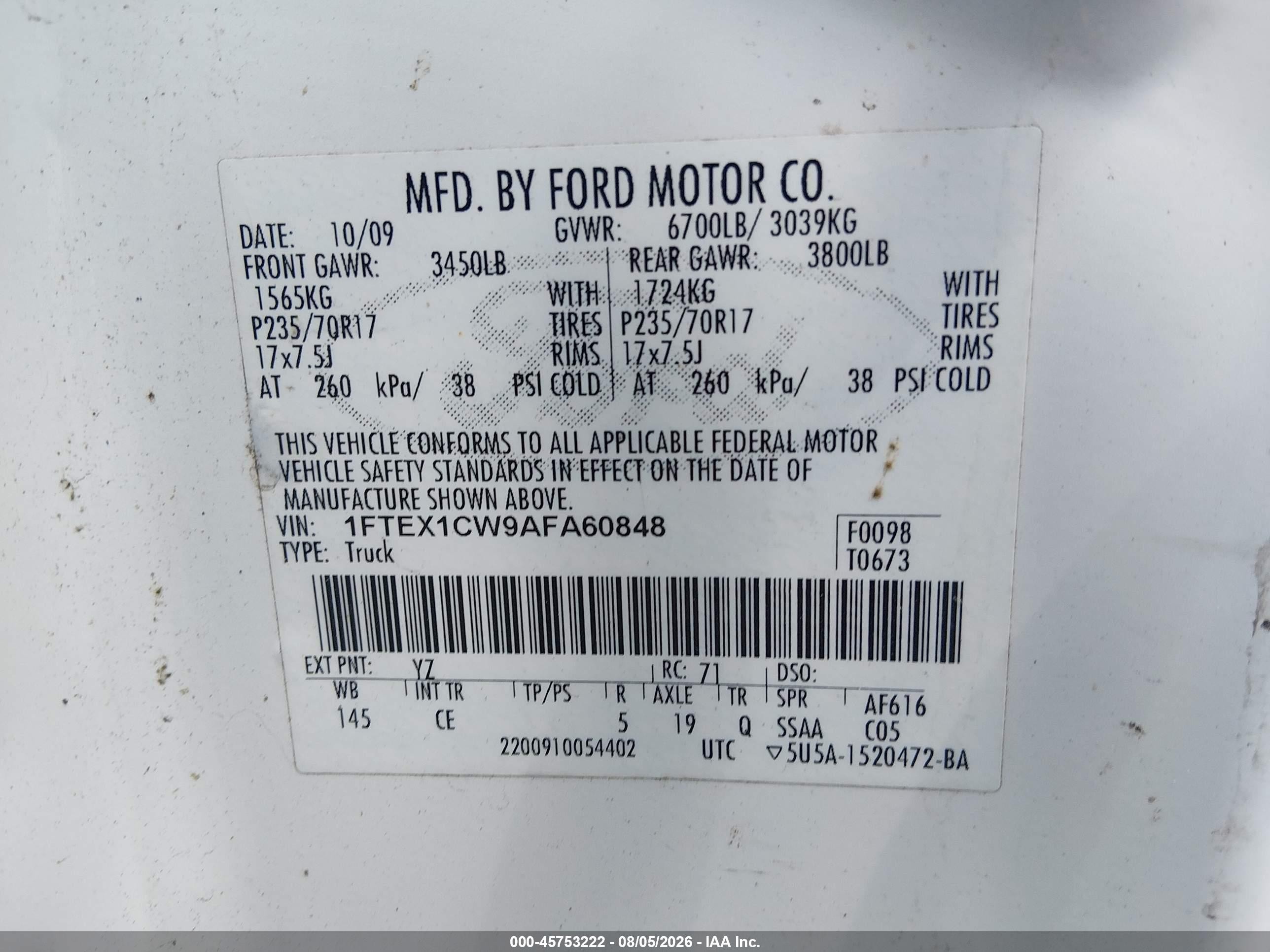 2010 Ford F-150 Stx/xl White vin: 1FTEX1CW9AFA60848