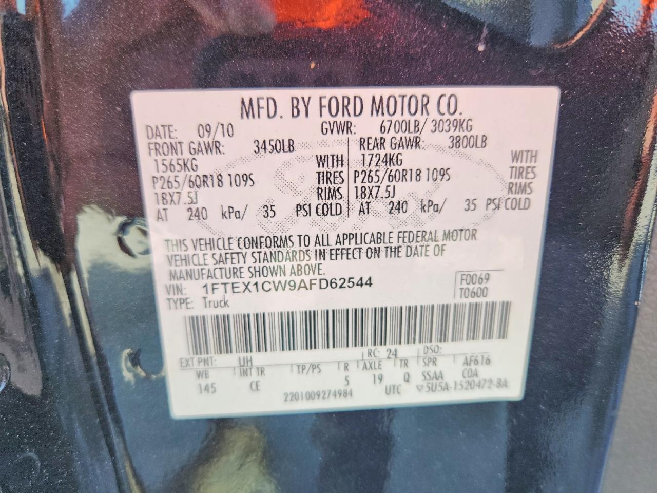 2010 Ford F150 Super Cab Black vin: 1FTEX1CW9AFD62544