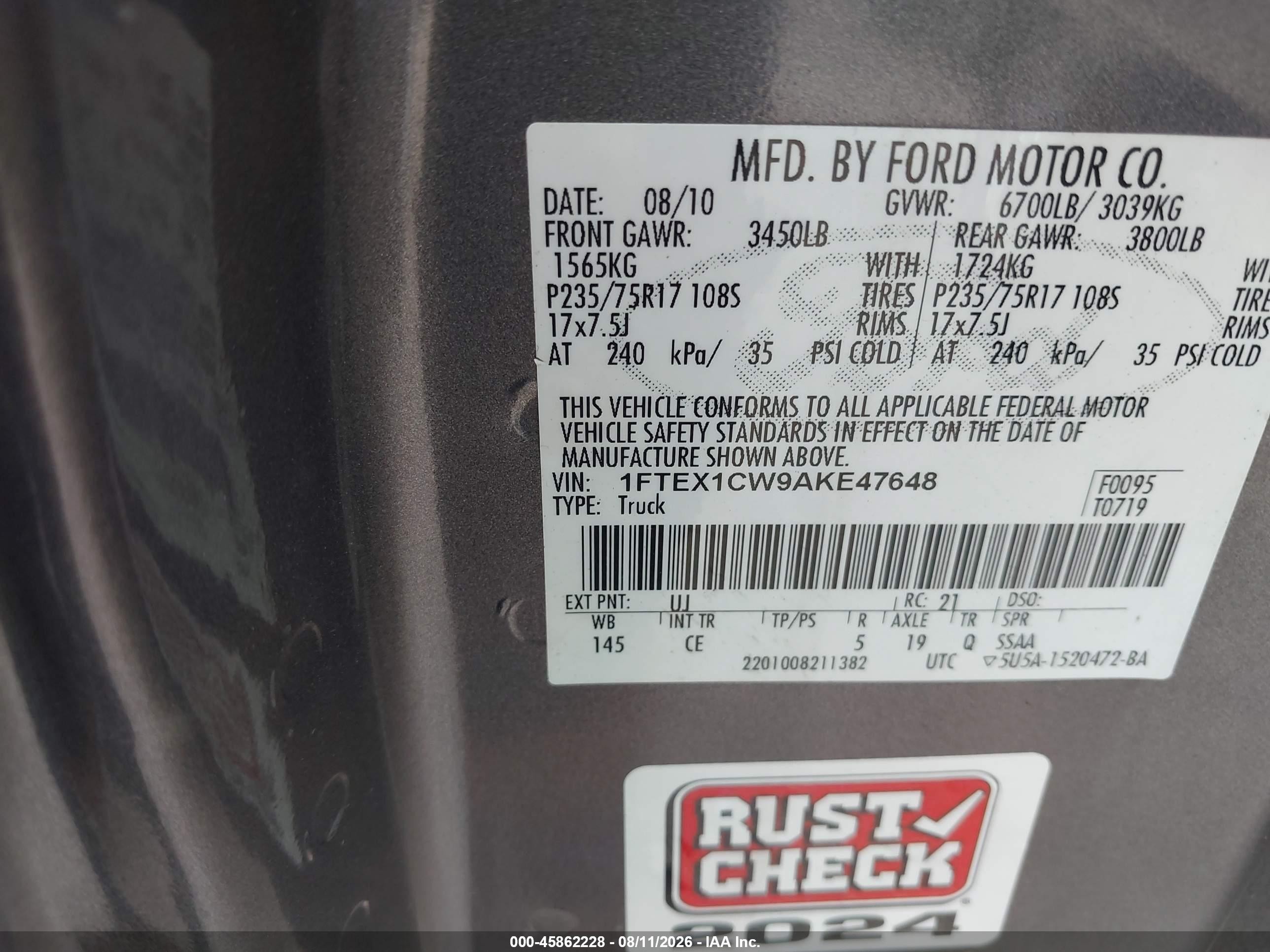 2010 Ford F-150 Stx/xl Gray vin: 1FTEX1CW9AKE47648