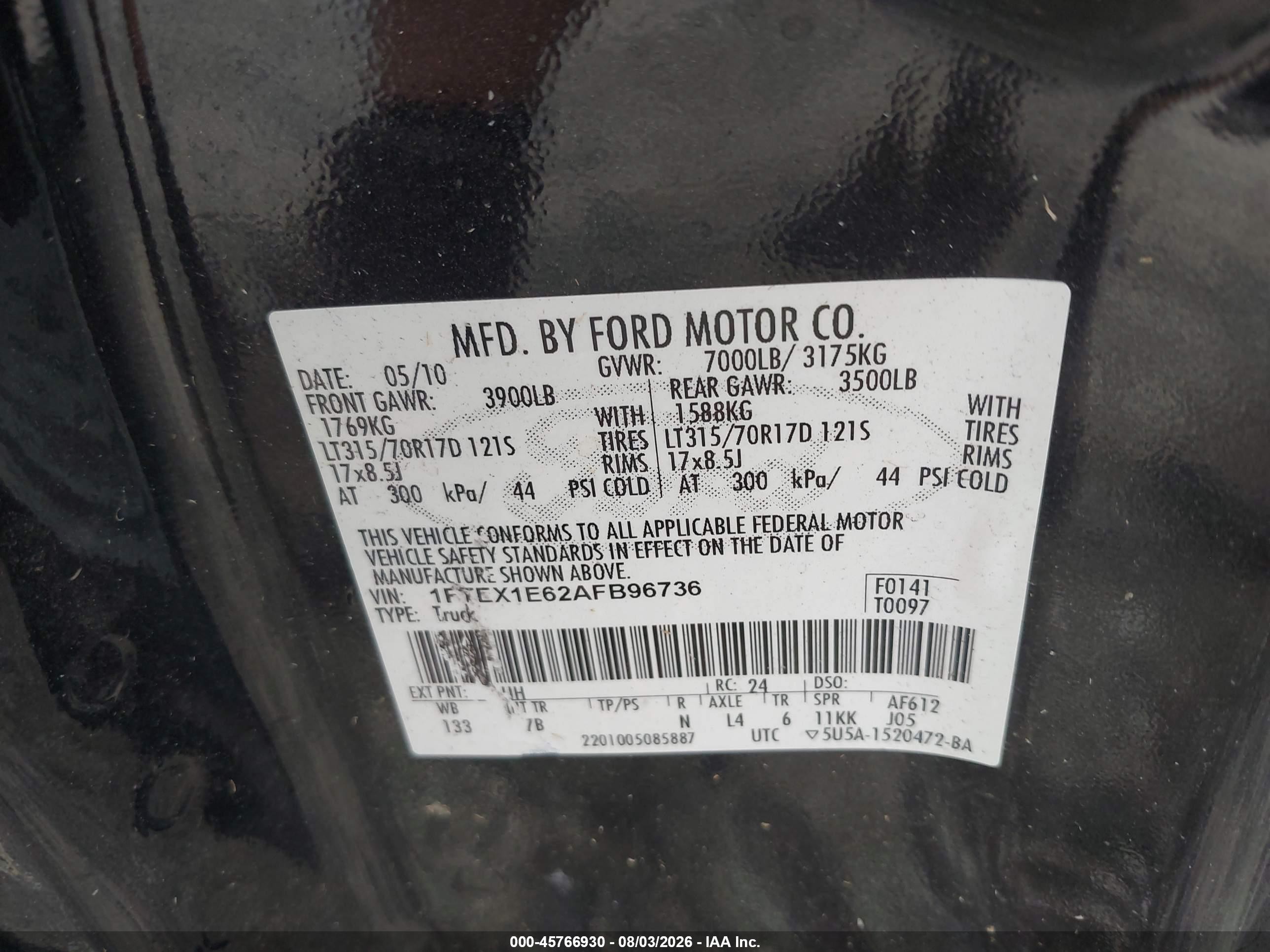2010 Ford F-150 Svt Raptor Черный vin: 1FTEX1E62AFB96736