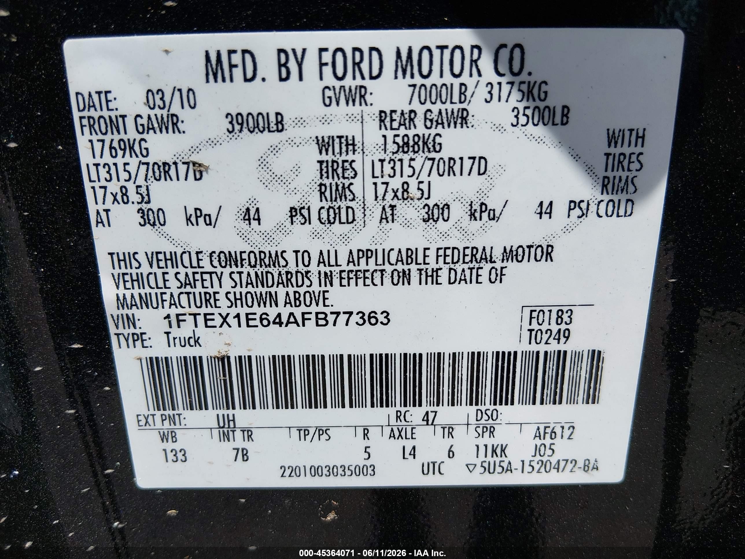2010 Ford F-150 Svt Raptor Черный vin: 1FTEX1E64AFB77363