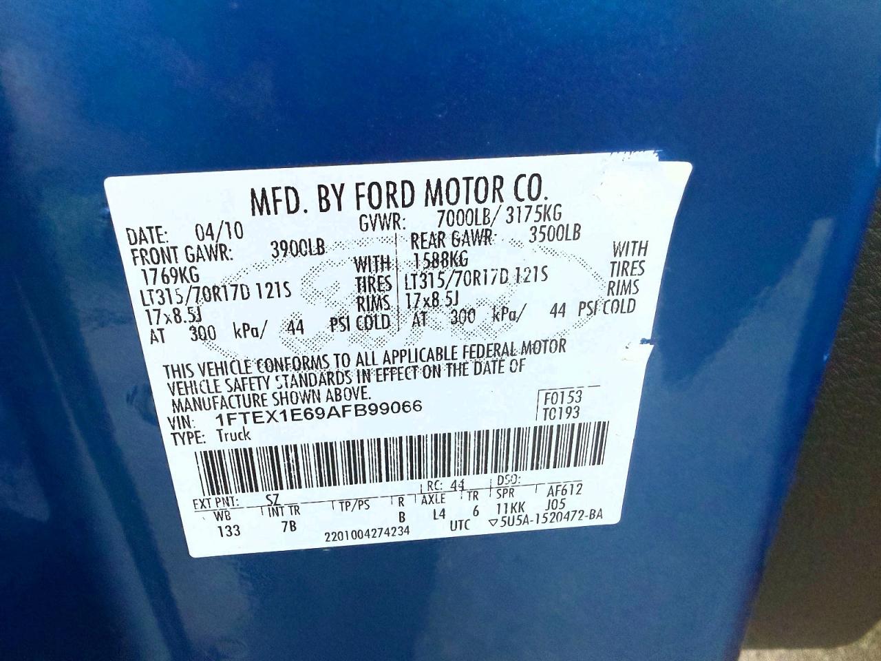 2010 Ford F150 Super Cab Blue vin: 1FTEX1E69AFB99066
