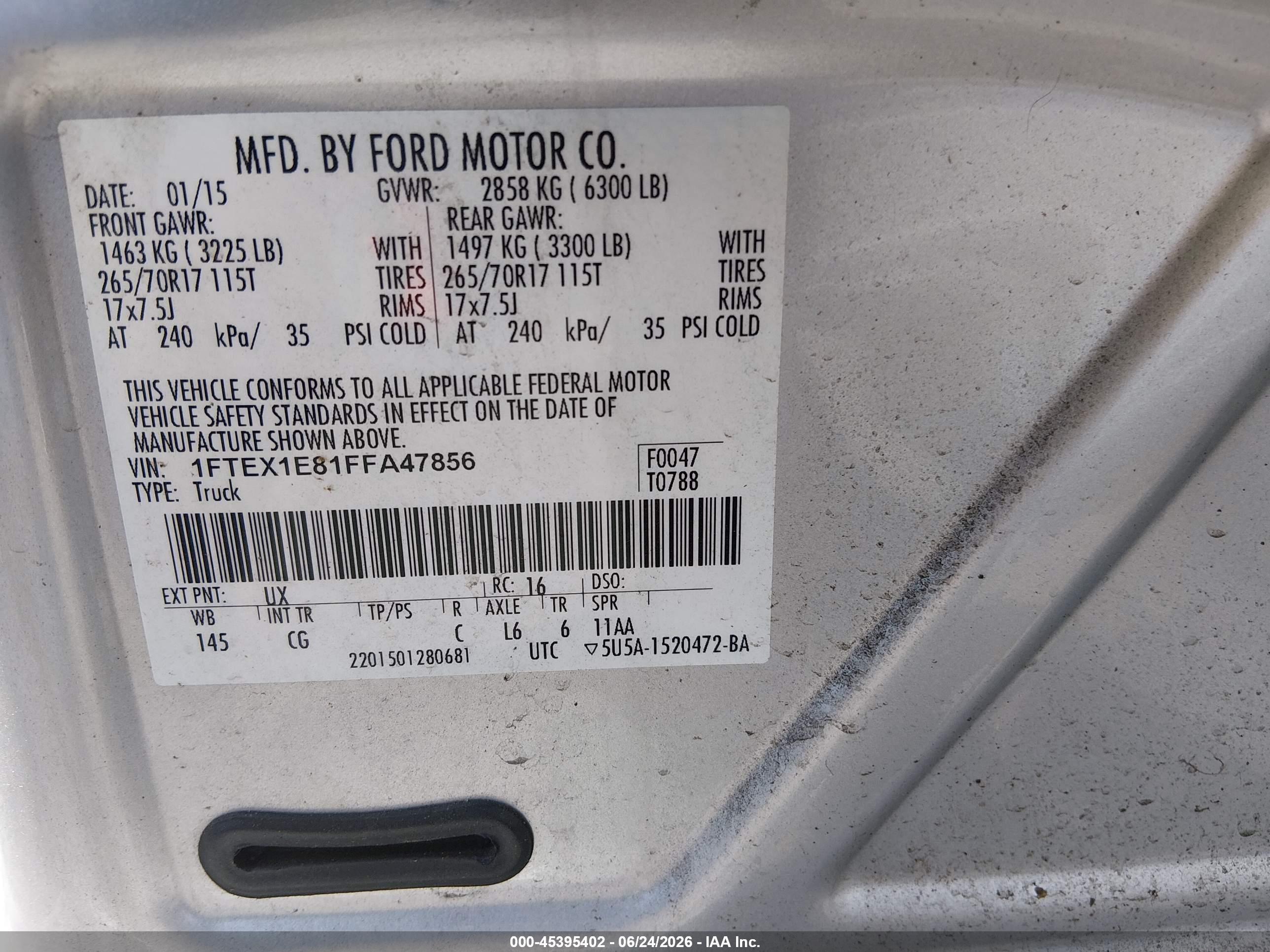 2015 Ford F-150 Xl Silver vin: 1FTEX1E81FFA47856