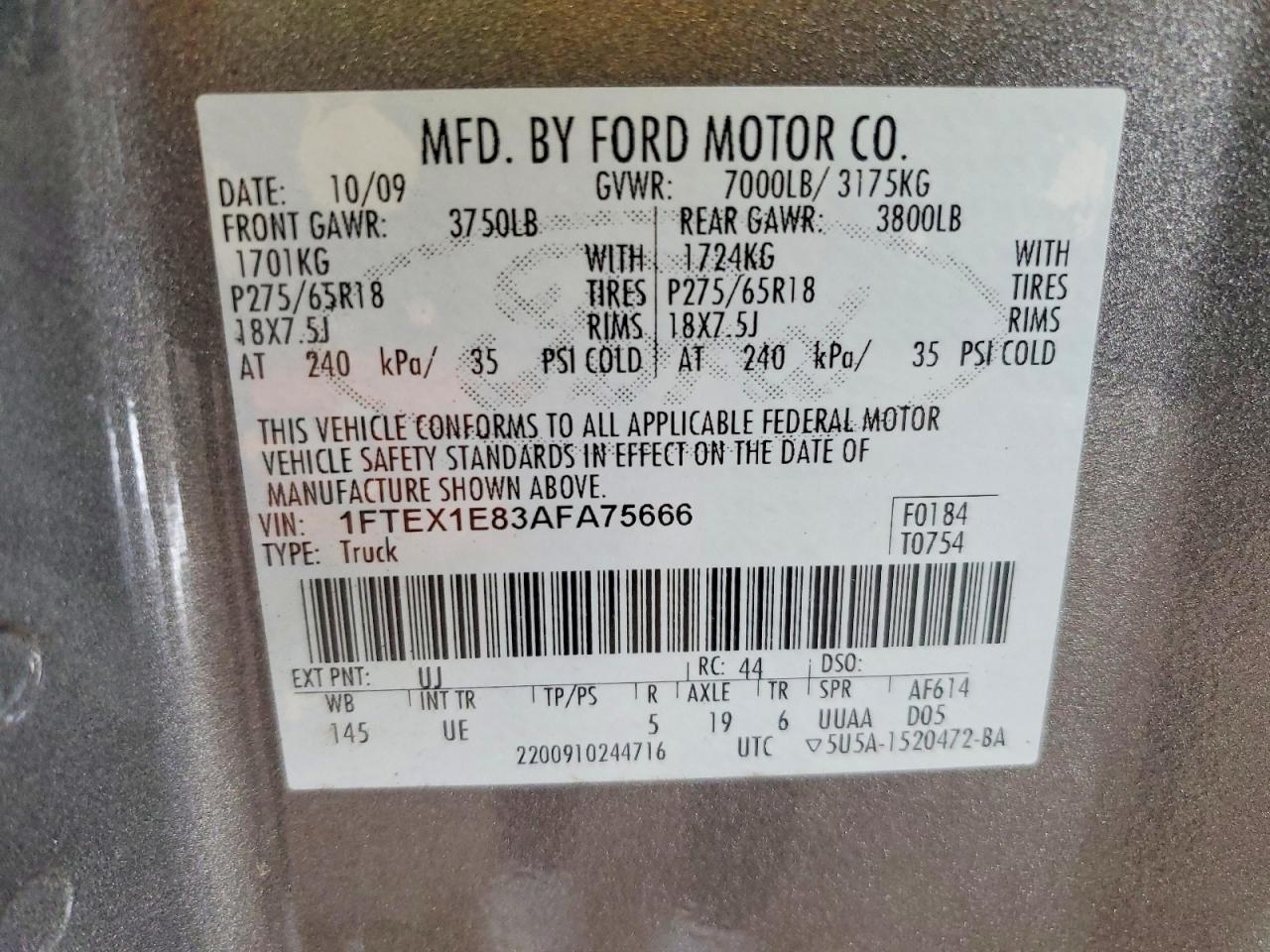 2010 Ford F150 Super Cab Gray vin: 1FTEX1E83AFA75666