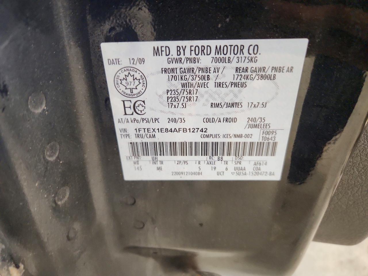 2010 Ford F150 Super Cab Black vin: 1FTEX1E84AFB12742