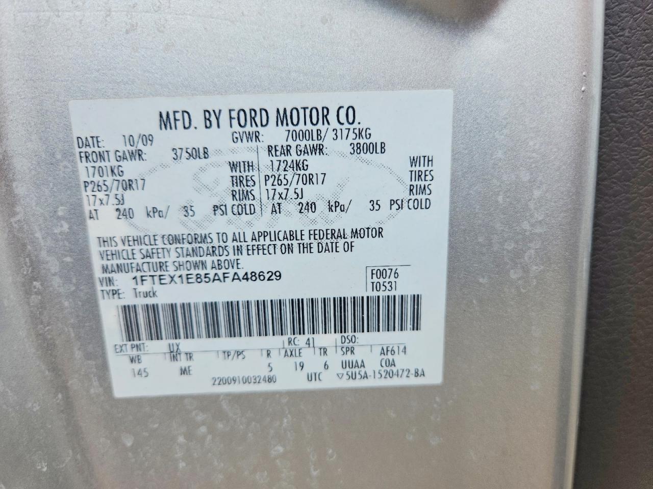 2010 Ford F150 Super Cab Silver vin: 1FTEX1E85AFA48629