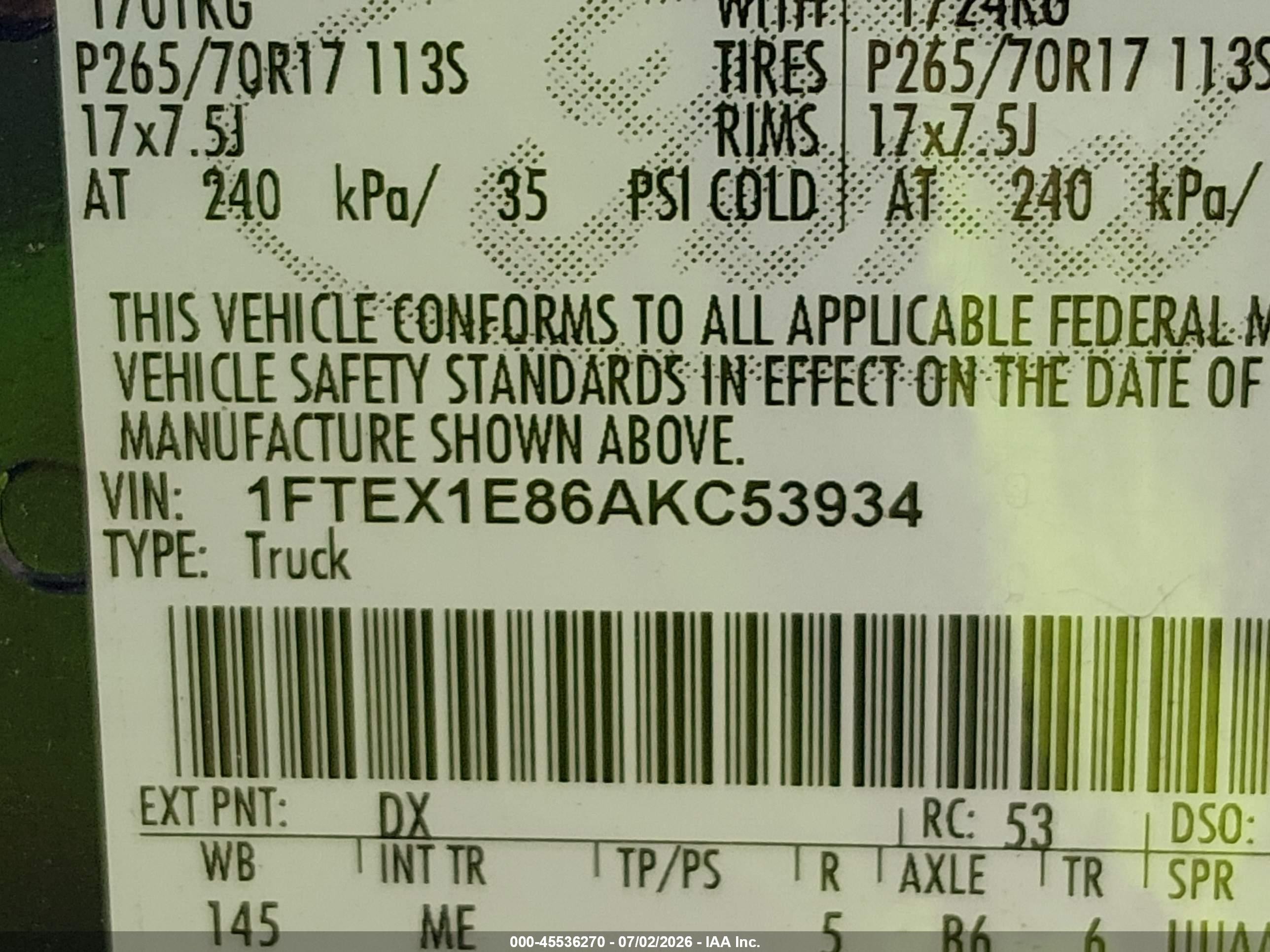 2010 Ford F-150 Stx/xl/xlt Blue vin: 1FTEX1E86AKC53934